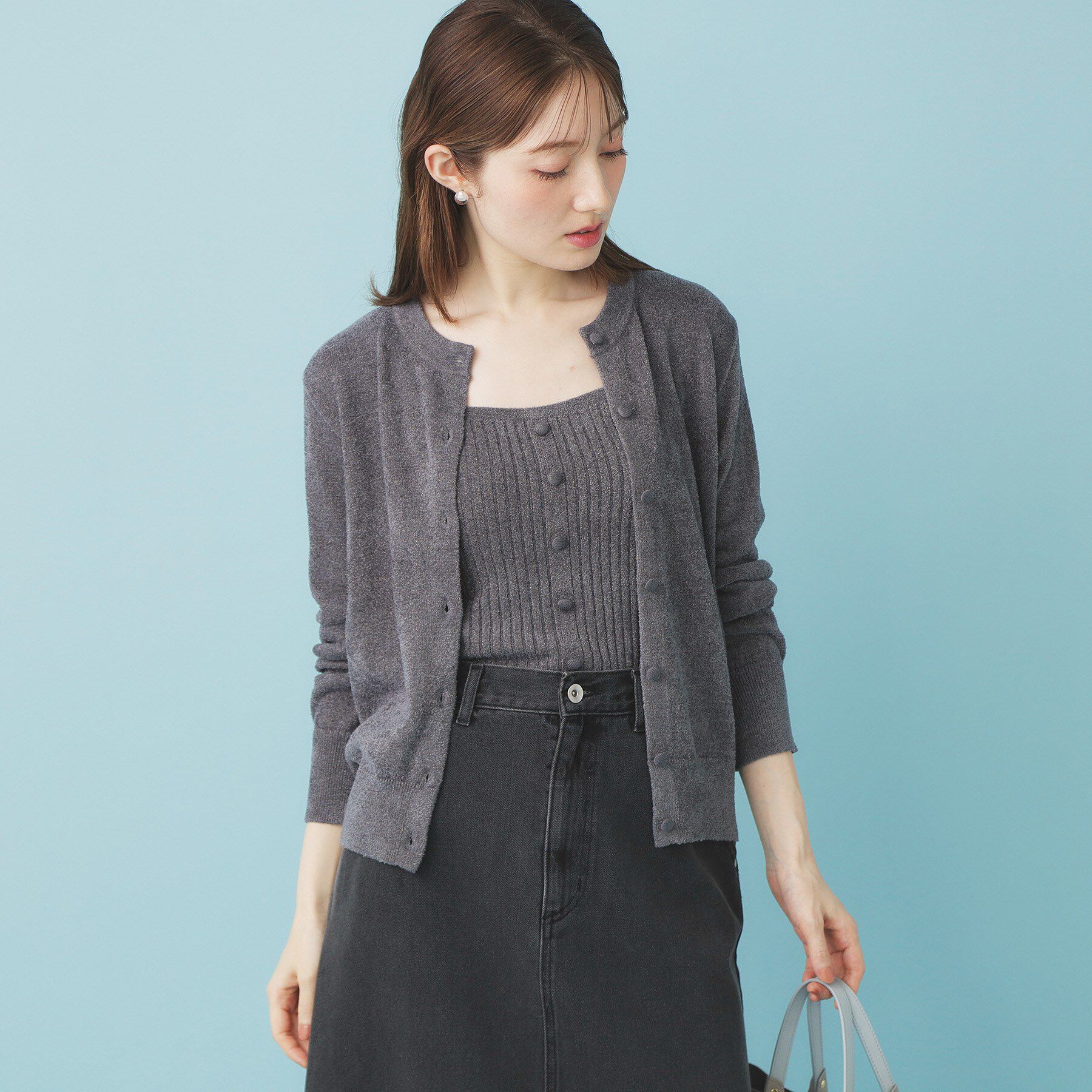 index「ミニモールラメコンパクトクルーカーディガン/アンサンブル対応【洗濯機OK】」|カーディガン|