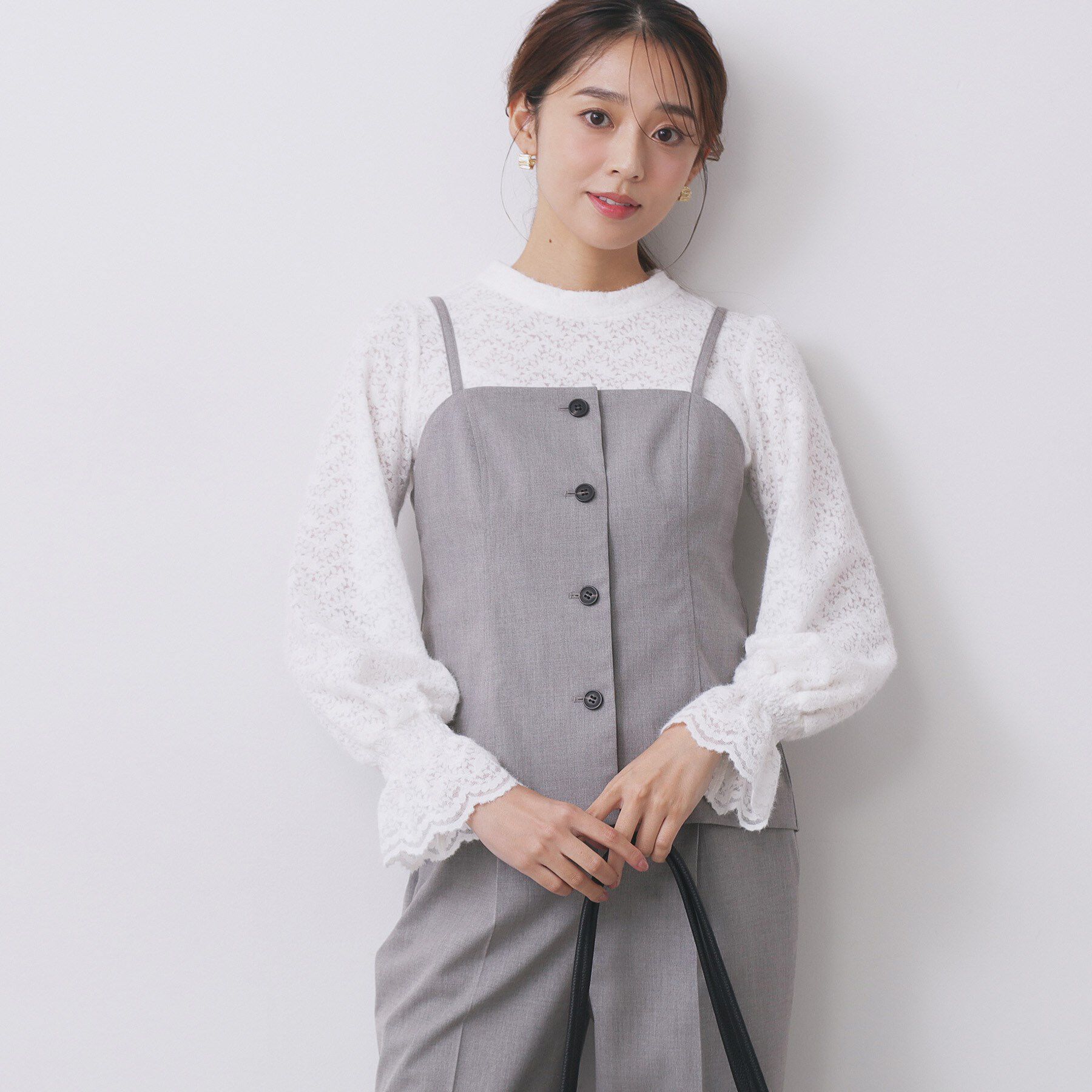 index「ウールライクストレッチキャミビスチェ/セットアップ対応【洗濯機OK】」|キャミソール|グレー(012)