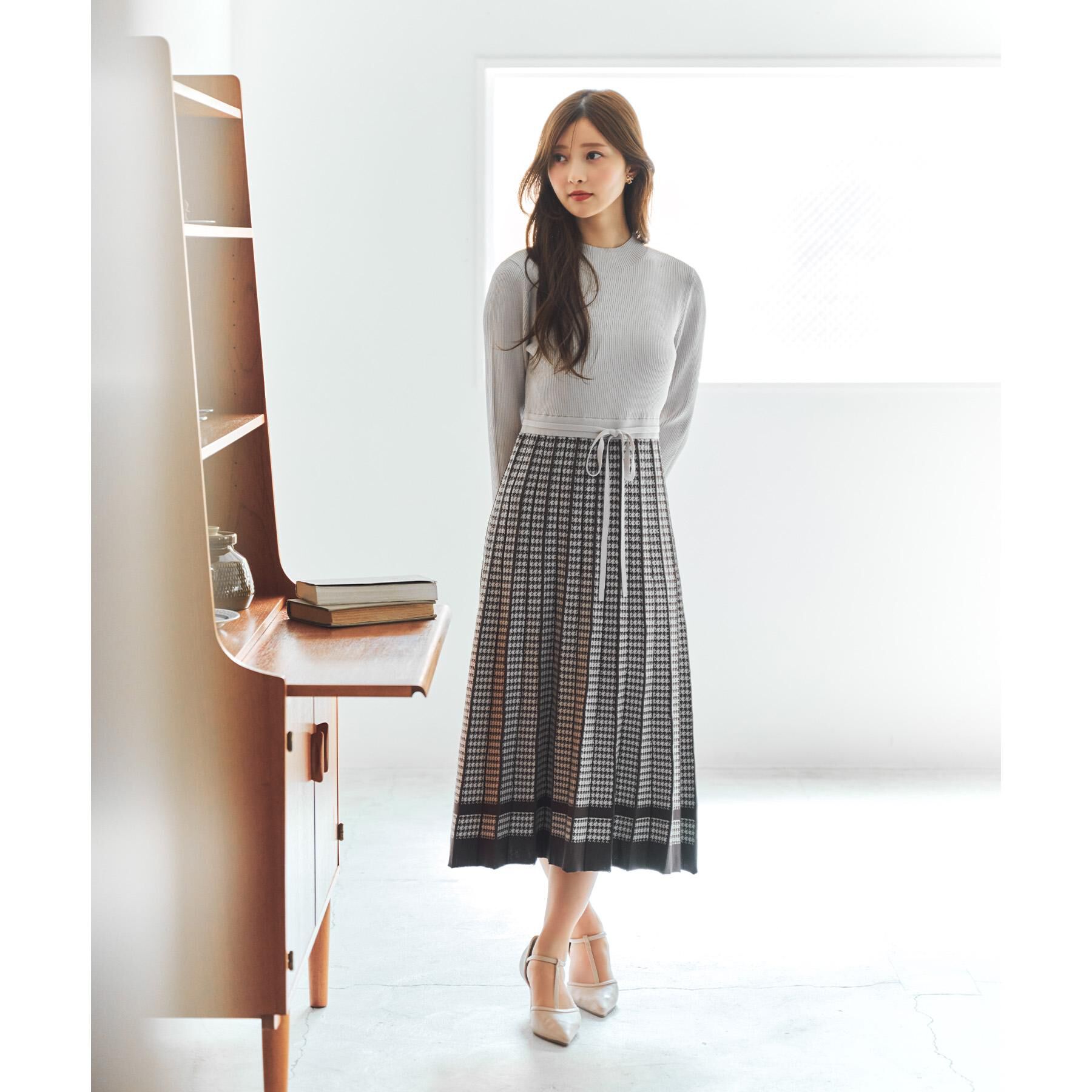 index「千鳥チェックバイカラーニットワンピース【洗濯機OK/抗ピル】」|ワンピース|
