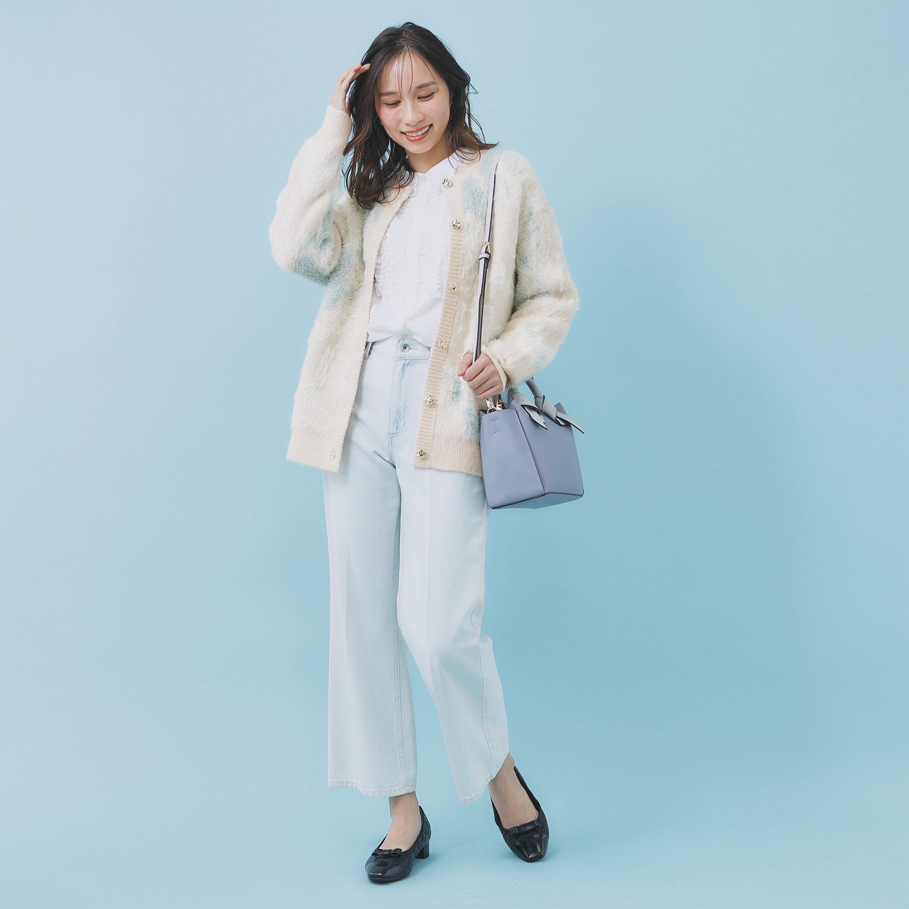 index「フェザー幾何ジャカードクルーミドルカーディガン【洗濯機OK】」|カーディガン|