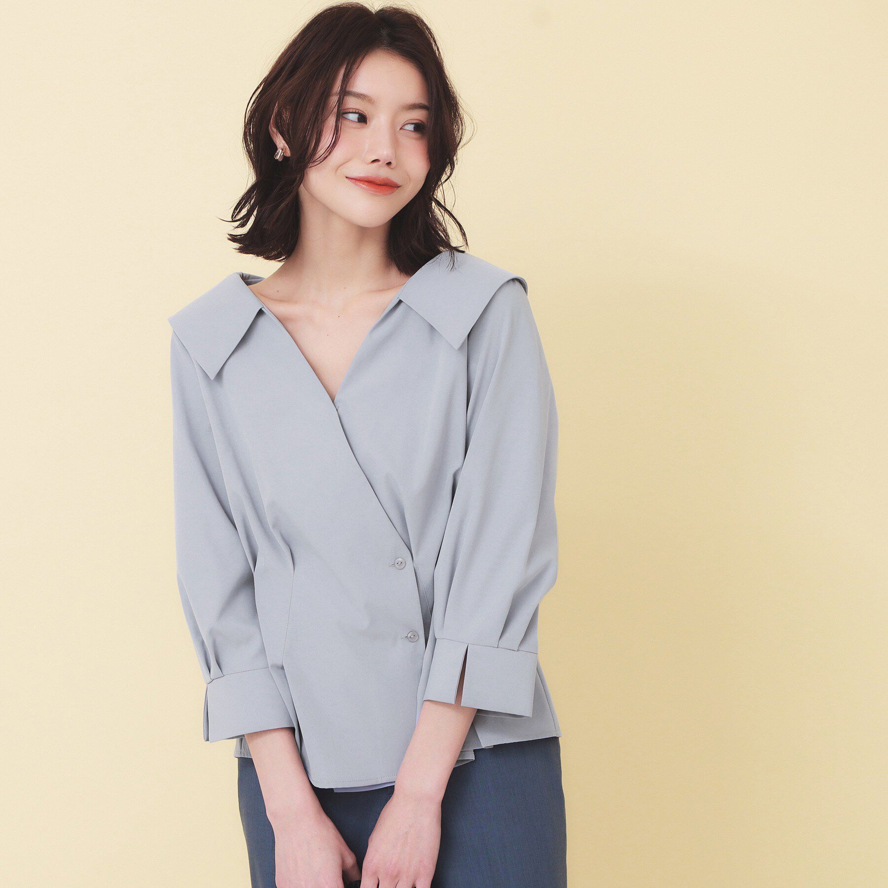 index「変形カシュクールタックシャツ【洗濯機OK／ストレッチ】」|シャツ・ブラウス|