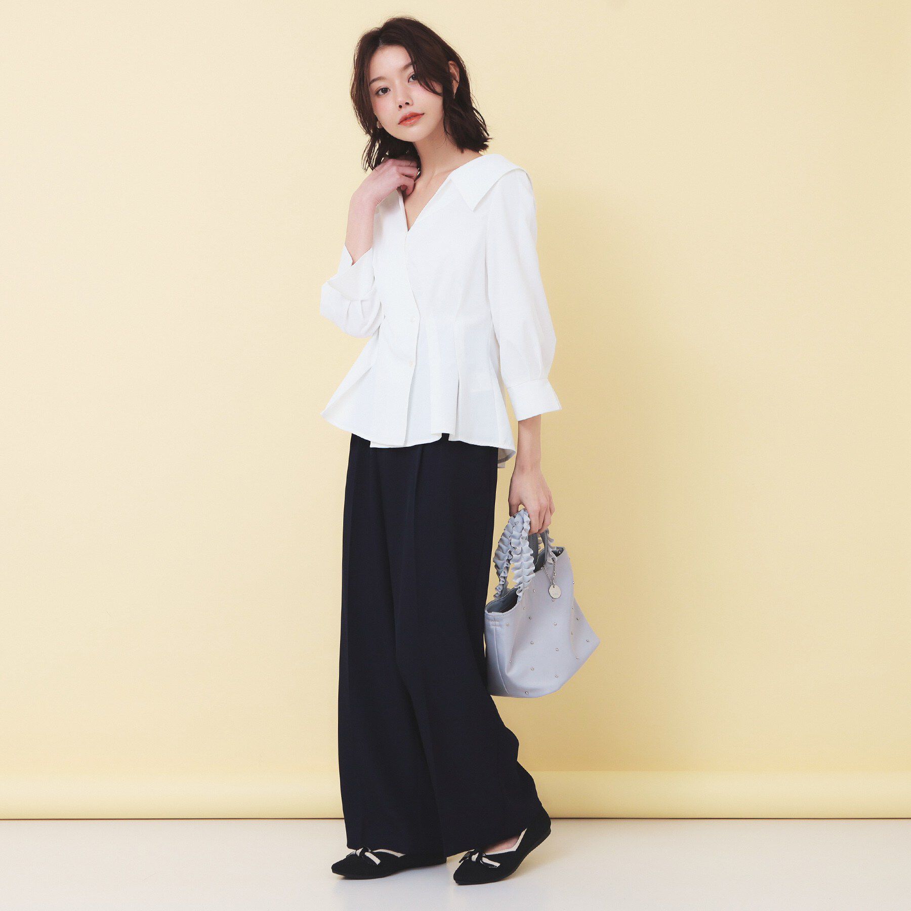 index「変形カシュクールタックシャツ【洗濯機OK／ストレッチ】」|シャツ・ブラウス|