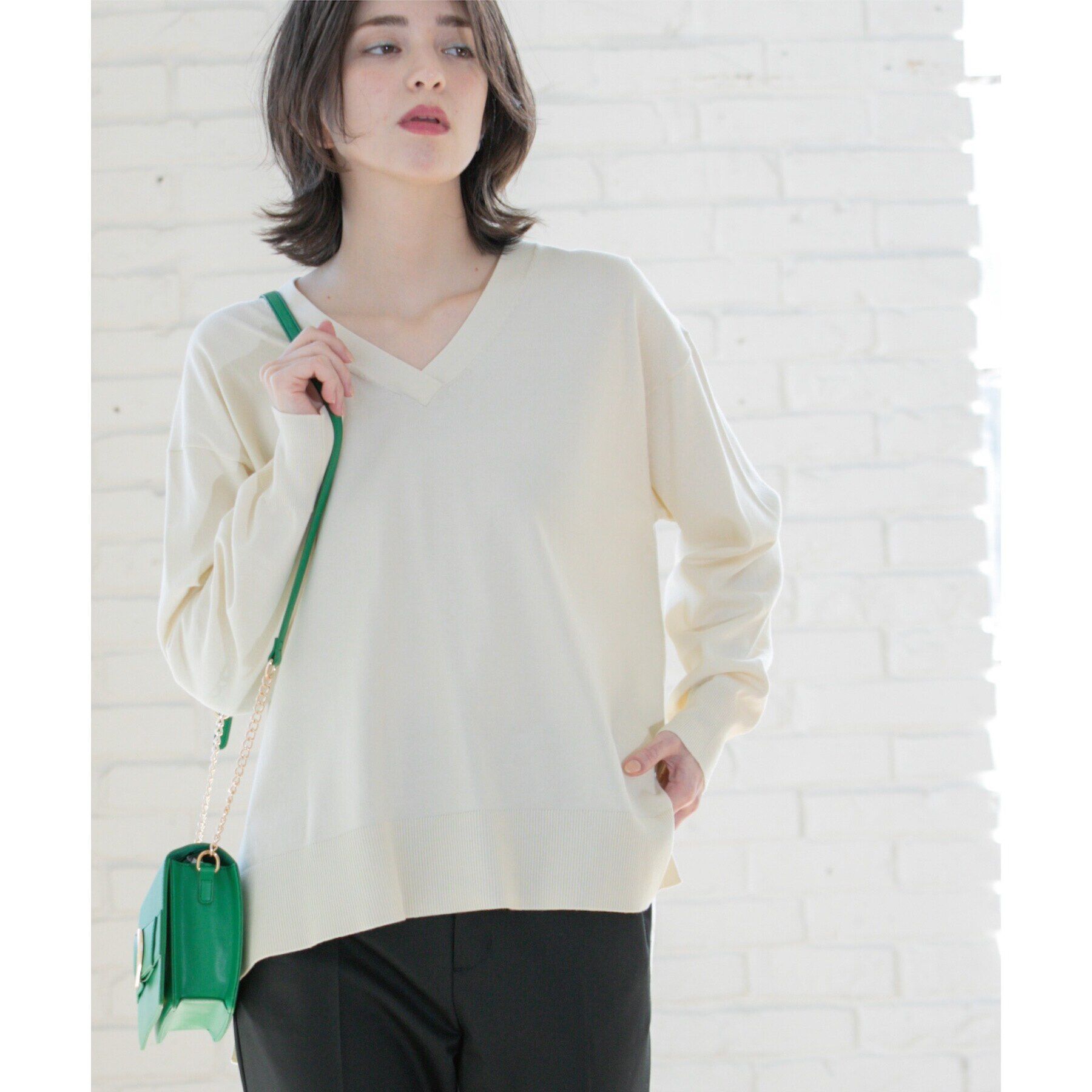 OPAQUE.CLIP「リラクシーVネックニット/オーガニックコツトン混【UV/洗濯機洗い可】」|ニット・セーター|