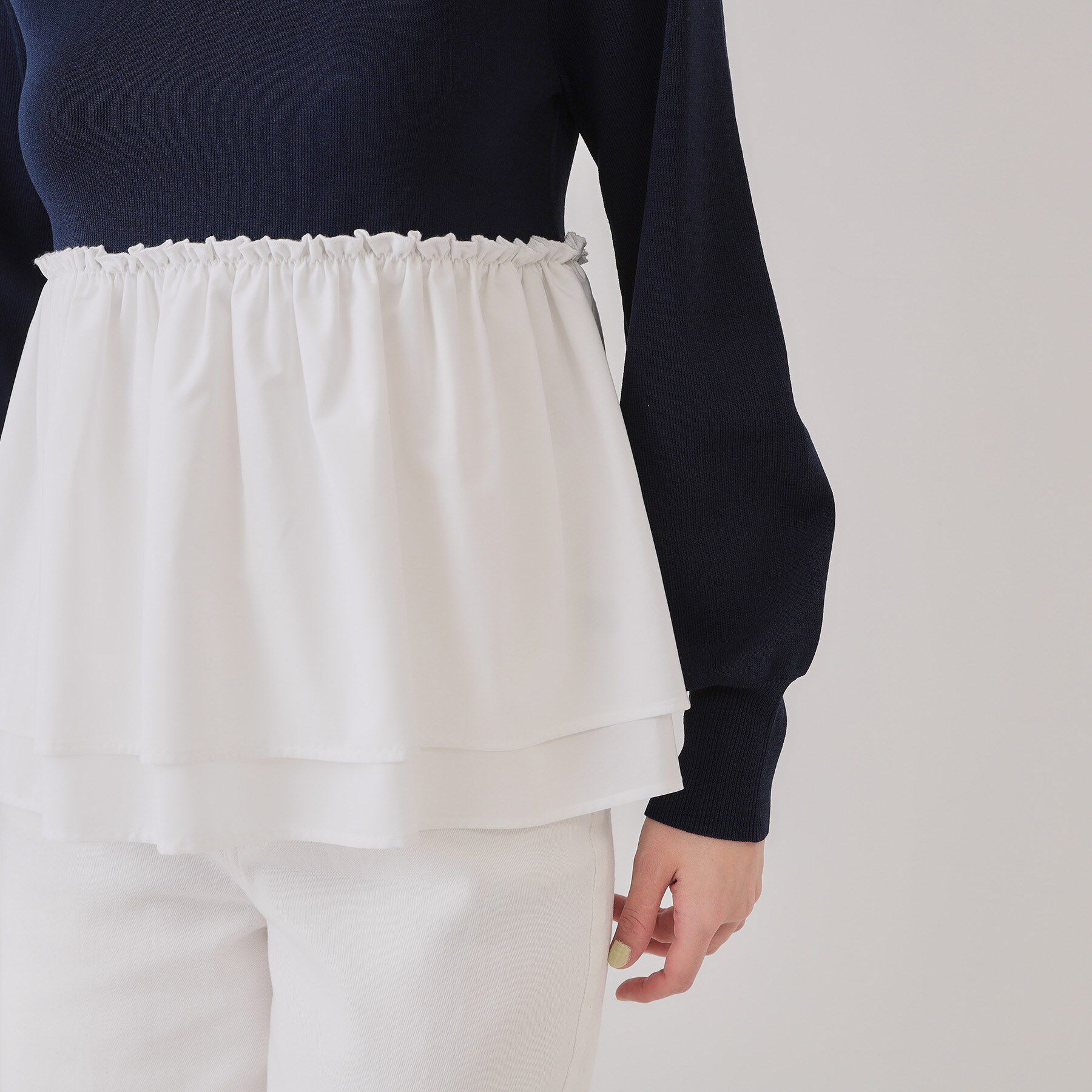 OPAQUE.CLIP「配色ペプラムドッキングニット【洗濯機洗い可】」|Tシャツ・カットソー|