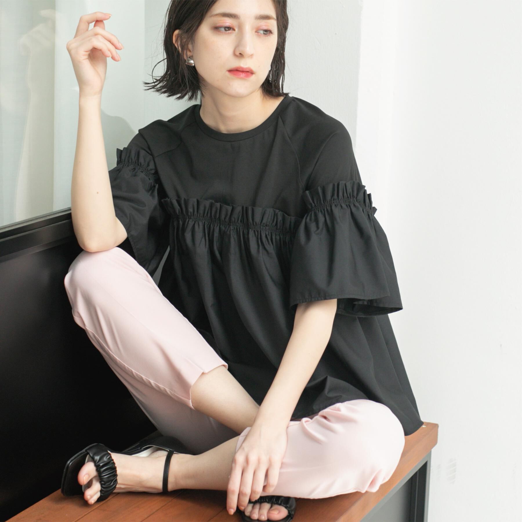 OPAQUE.CLIP「ギャザーフリルドッキングカットソー【洗濯機洗い可】」|Tシャツ・カットソー|