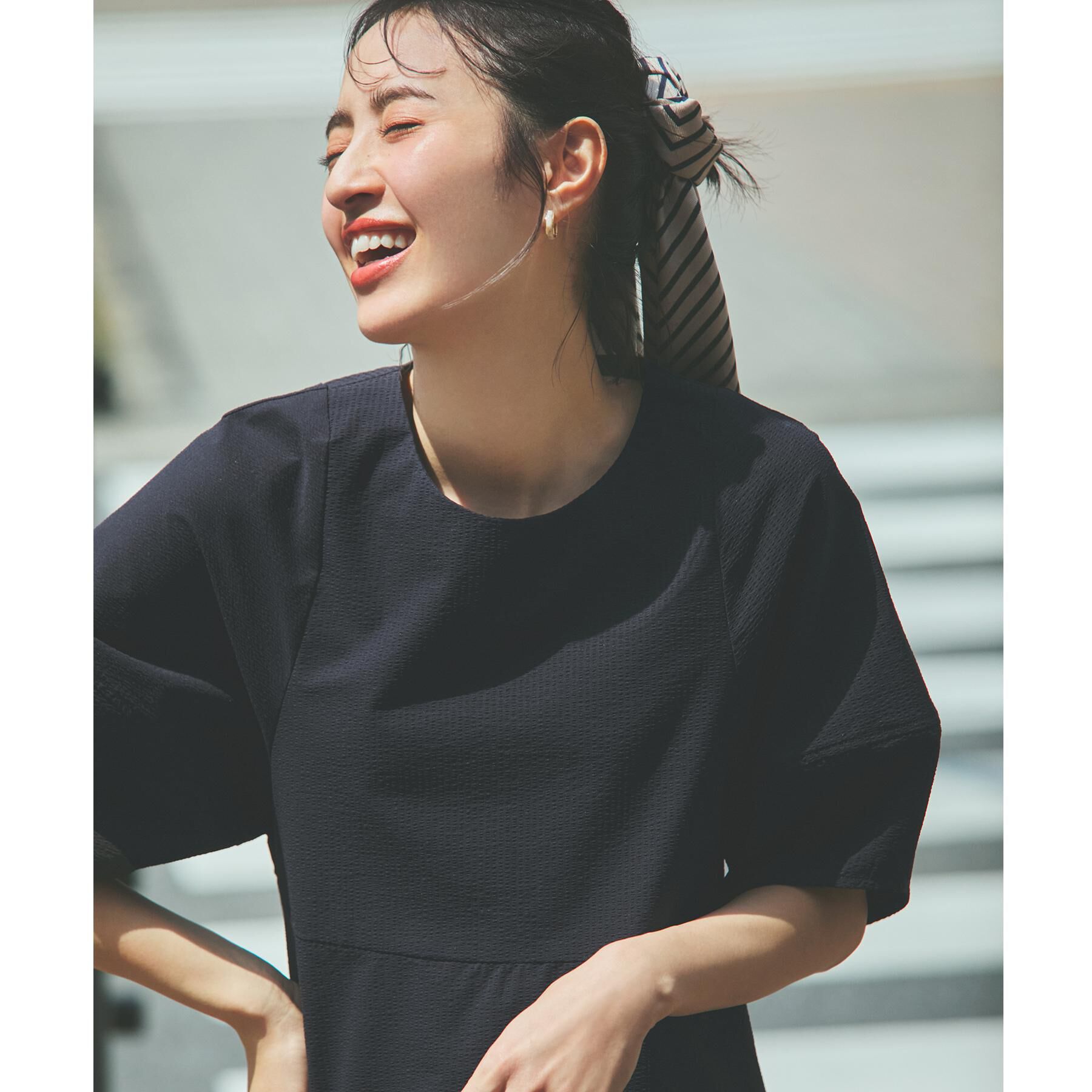 OPAQUE.CLIP「サッカーストライプワンピース【吸水速乾/イージーアイロン/洗濯機洗い可】」|ワンピース|