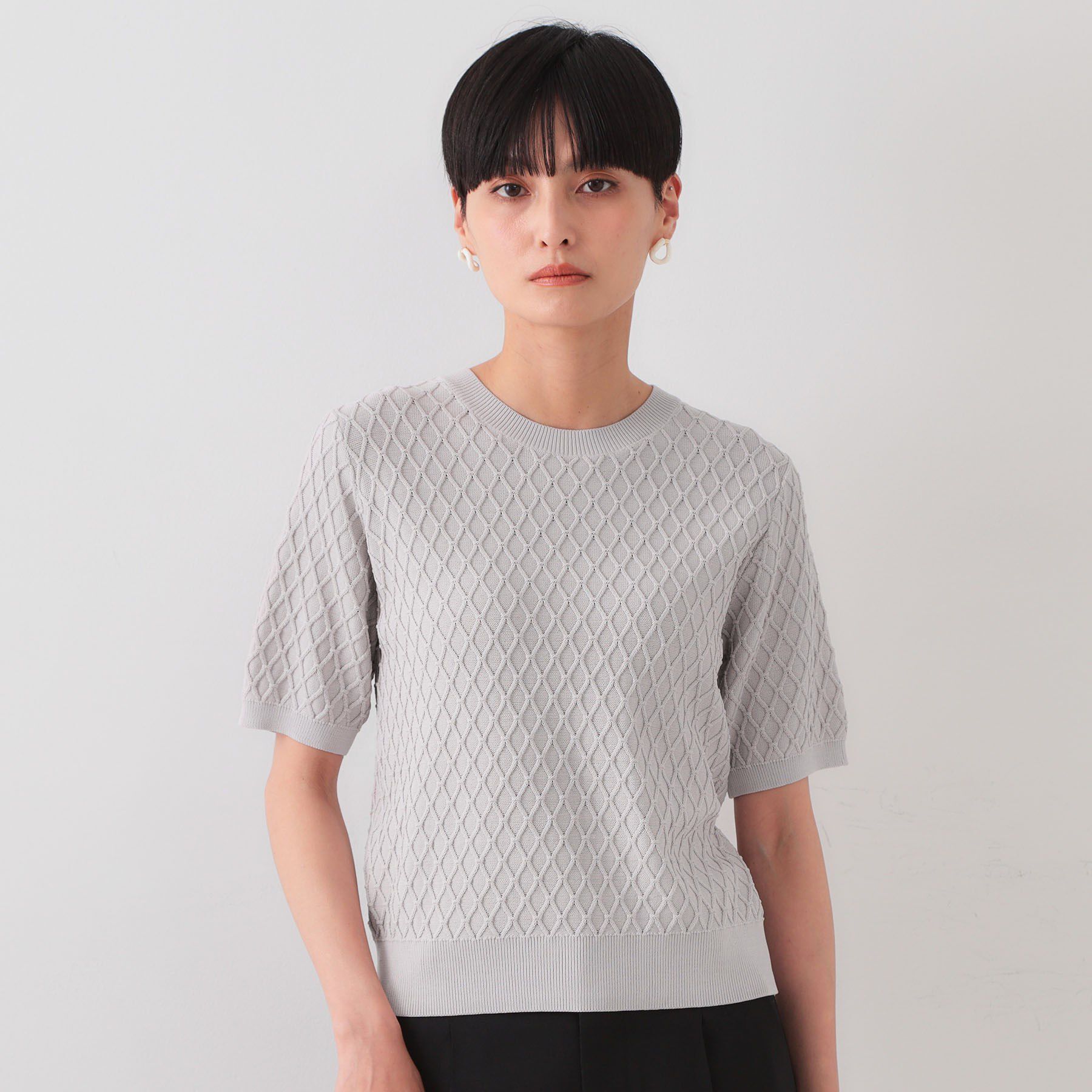 OPAQUE.CLIP「柄編みハーフスリーブニット【洗濯機洗い可】」|ニット・セーター|