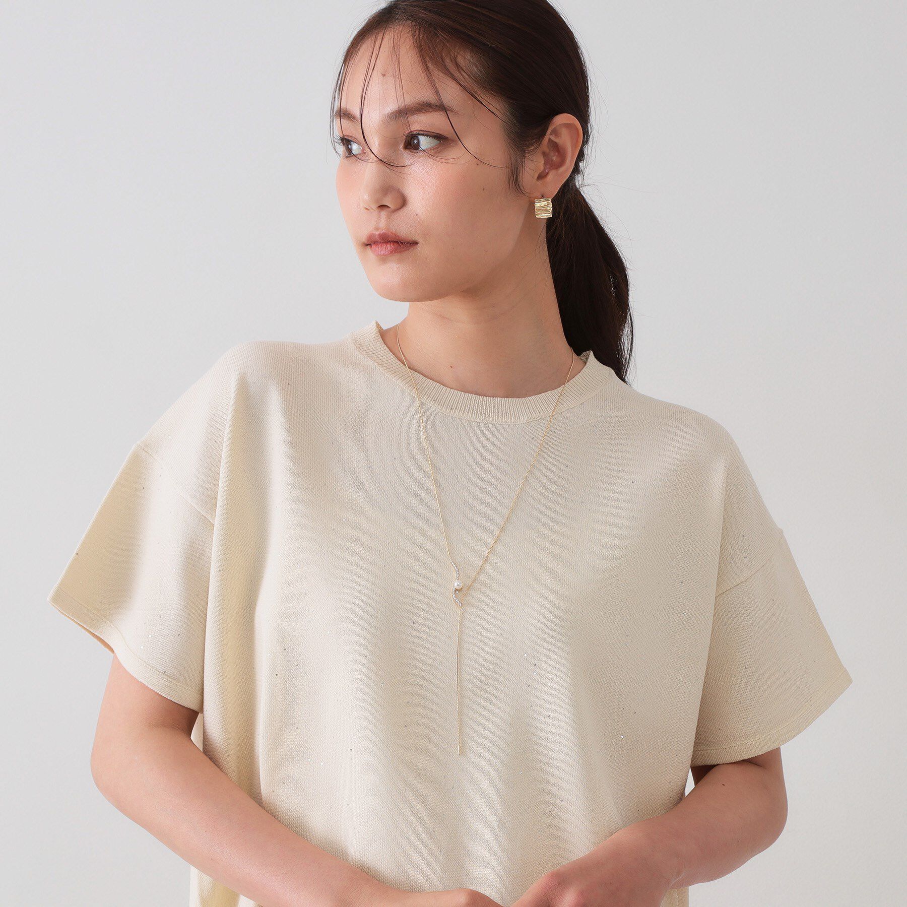 OPAQUE.CLIP「ニュアンスビジューバー&times;フェイクパールスライドネックレス」|ネックレス|