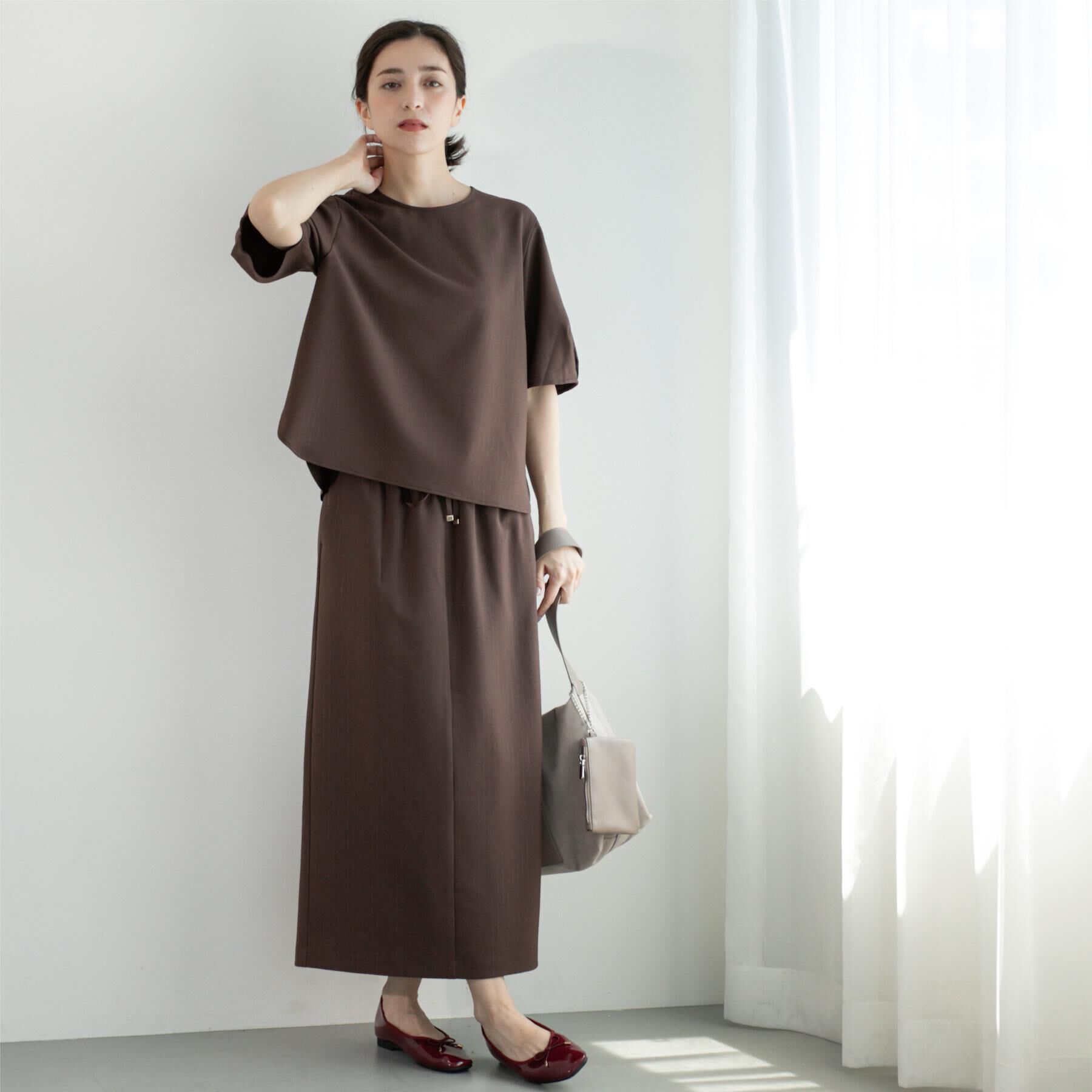 OPAQUE.CLIP「ラメストライプイージーナロースカート/セットアップ可【洗濯機洗い可/防シワ/吸水速乾】」|スカート|