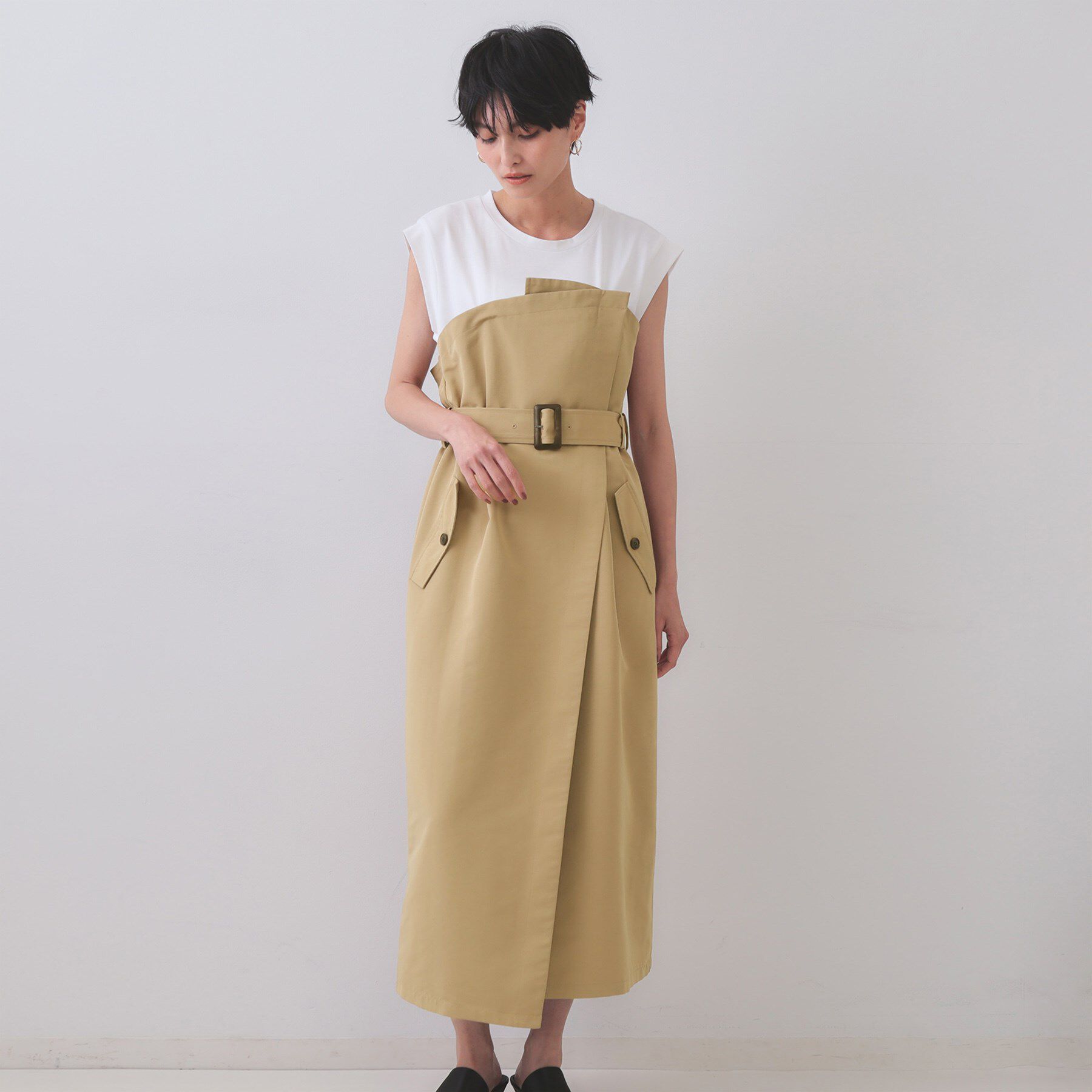 OPAQUE.CLIP「トレンチ風ベアドッキングワンピース【洗濯機洗い可】」|ワンピース|