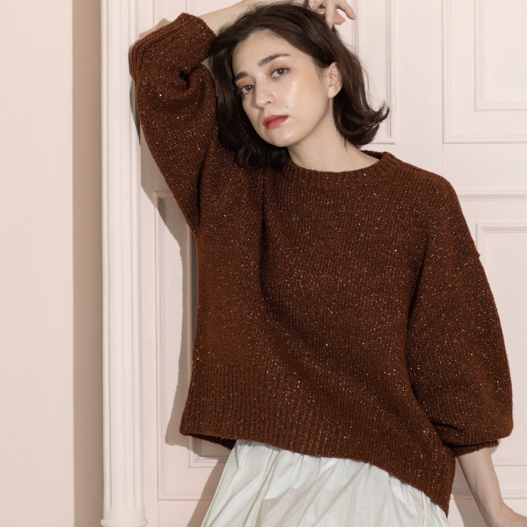 OPAQUE.CLIP「スパンコールラメニット【洗える】」|ニット・セーター|ブラウン(643)
