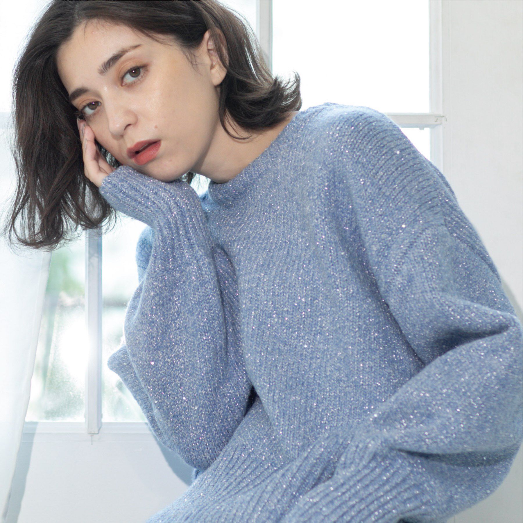 OPAQUE.CLIP「スパンコールラメニット【洗える】」|ニット・セーター|ブルー(691)