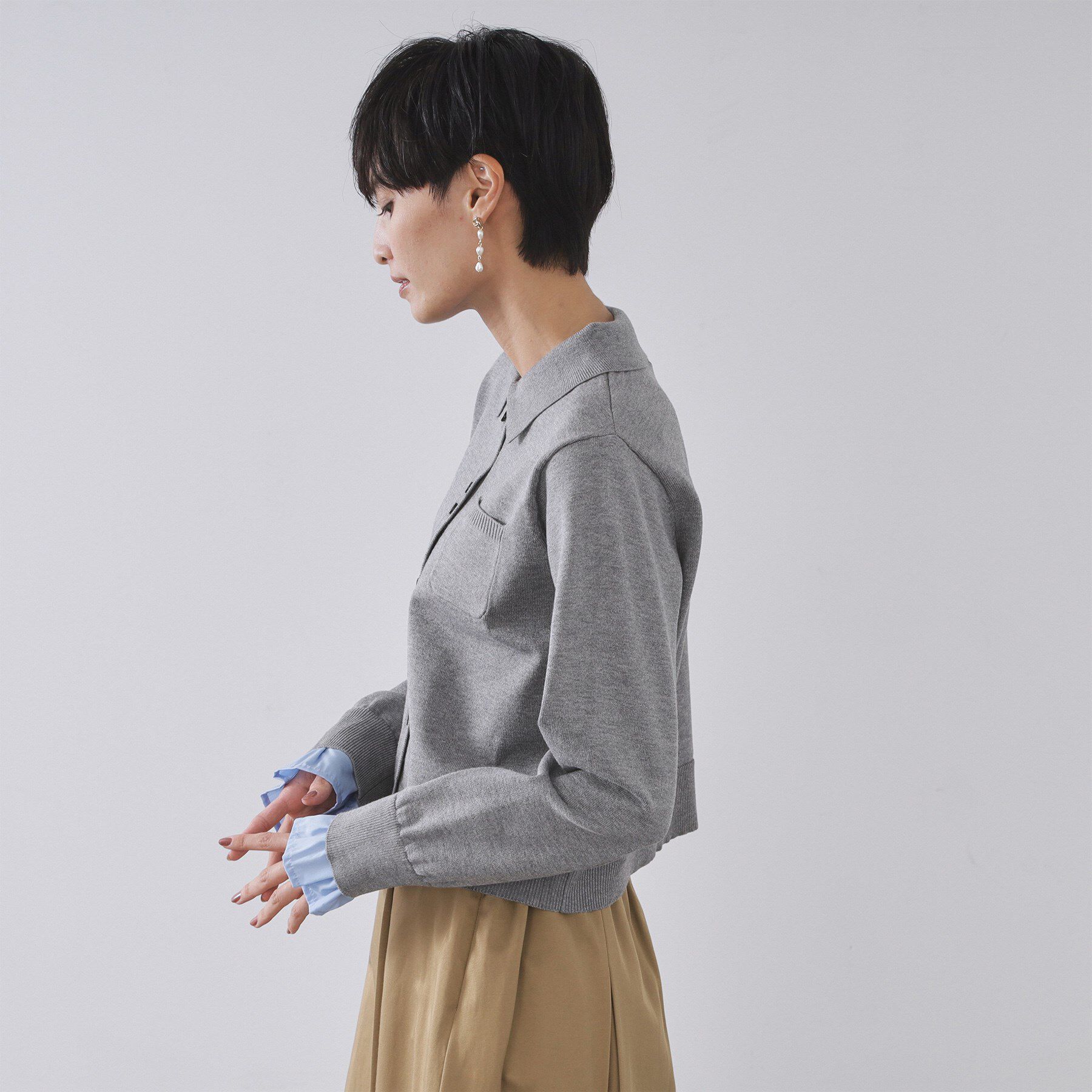 OPAQUE.CLIP「袖口ドッキング ポロ衿デザインニット【洗濯機OK】」|ニット・セーター|