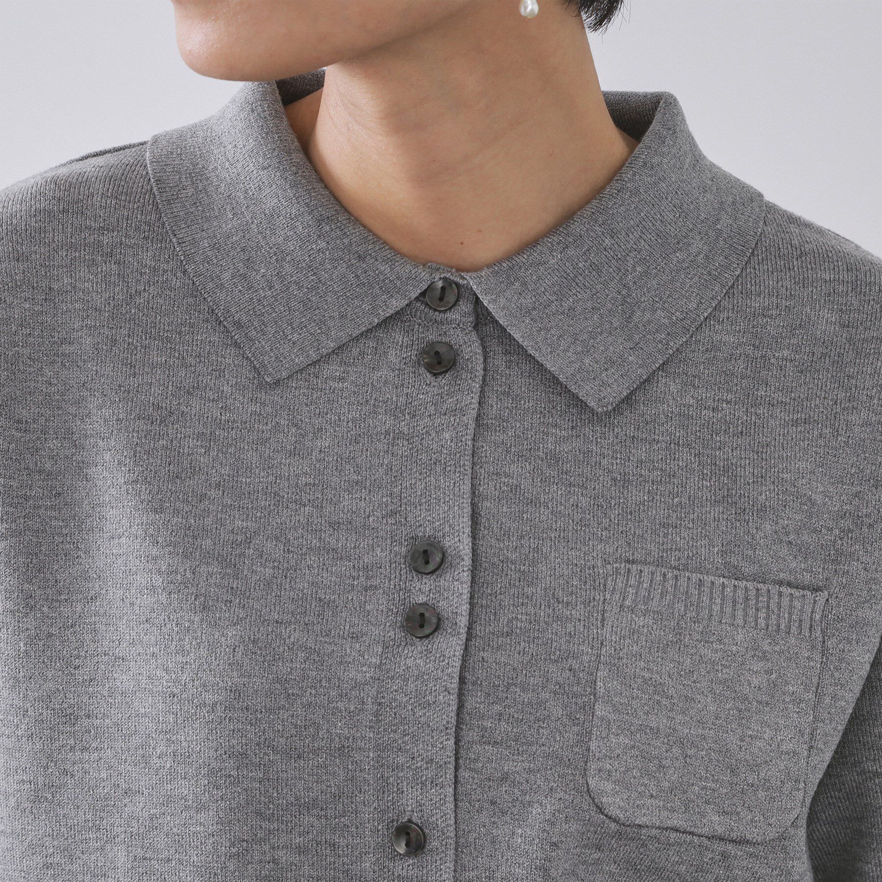 OPAQUE.CLIP「袖口ドッキング ポロ衿デザインニット【洗濯機OK】」|ニット・セーター|