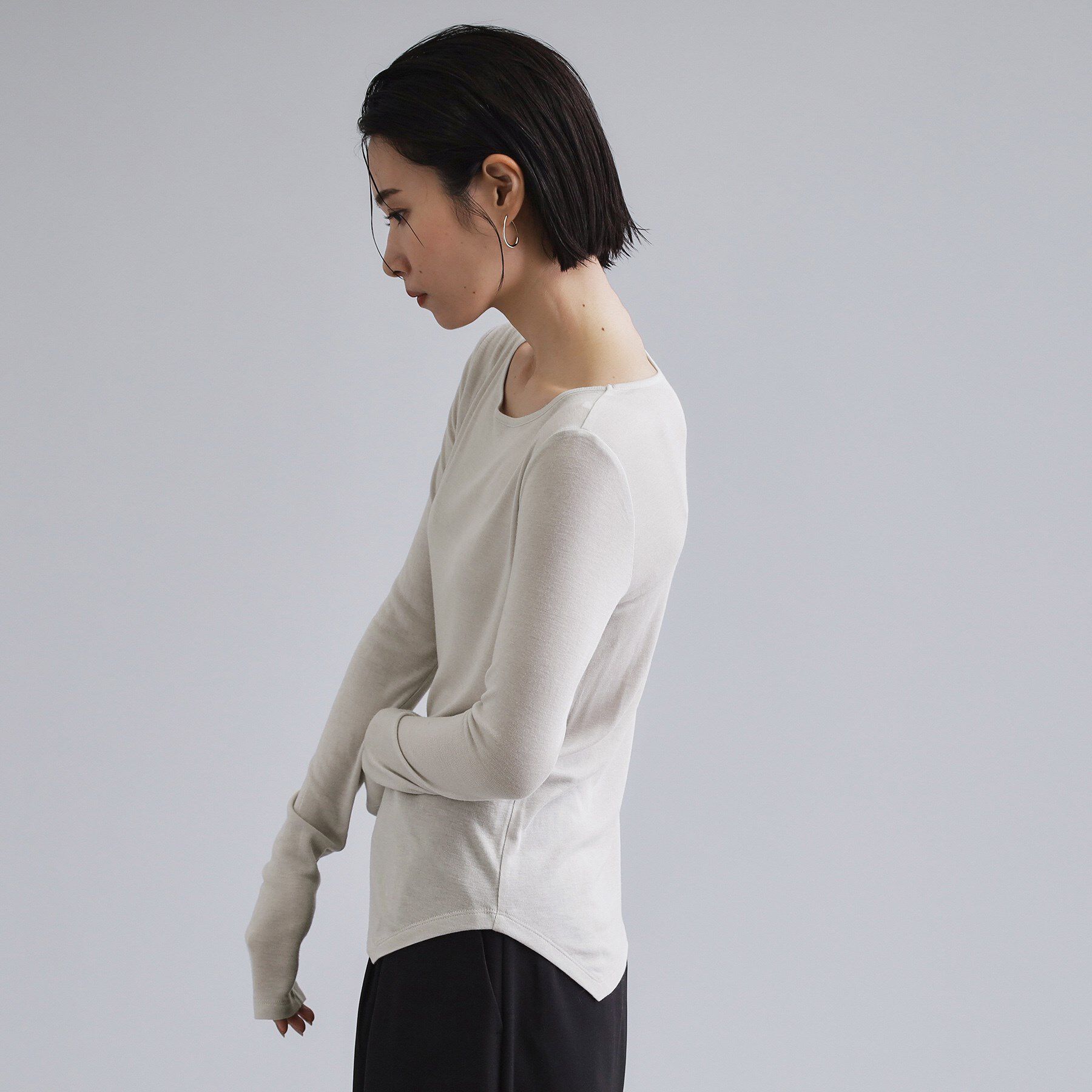 OPAQUE.CLIP「【es】シアーリブアシメレイヤードカットソー」|Tシャツ・カットソー|