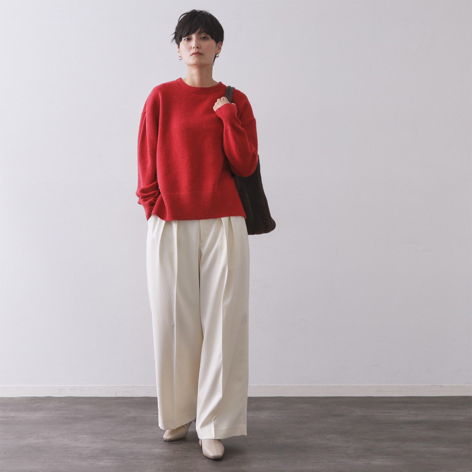 OPAQUE.CLIP「きらきらクルーミドルゲージニット【洗濯機OK】」|ニット・セーター|