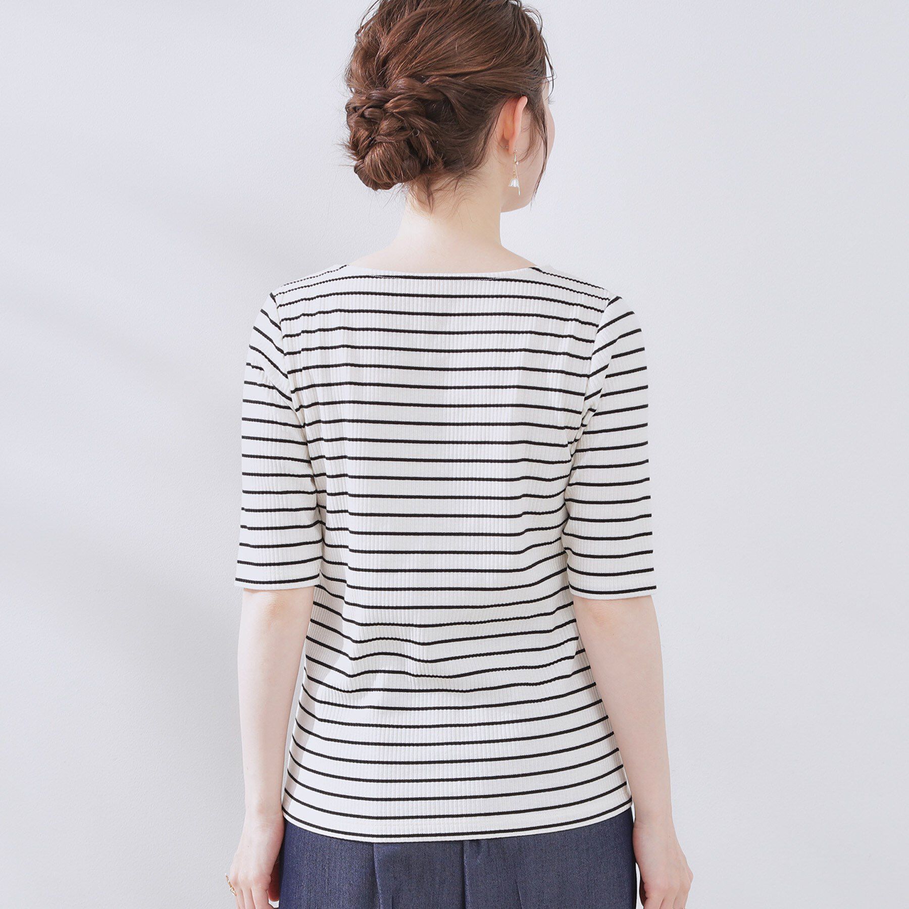 Couture broach「【マシンウォッシャブル・アンチピリング・二の腕カバー】ハートネックテレコ5分袖プルオーバー」|Tシャツ・カットソー|