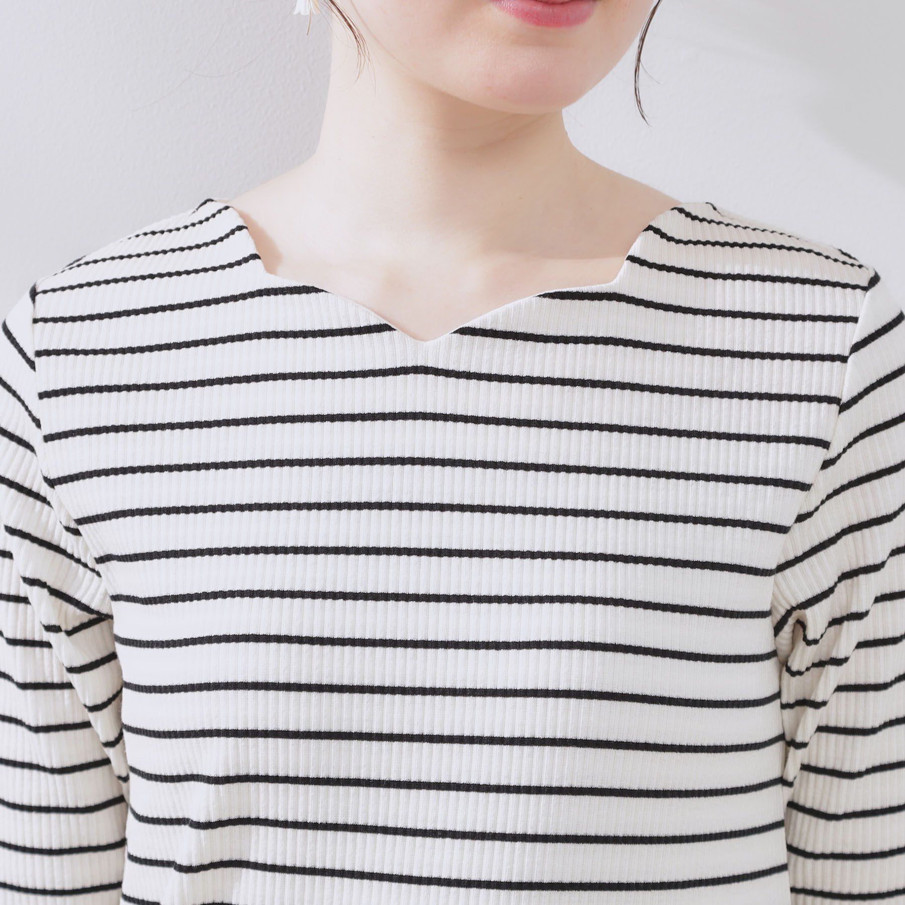 Couture broach「【マシンウォッシャブル・アンチピリング・二の腕カバー】ハートネックテレコ5分袖プルオーバー」|Tシャツ・カットソー|