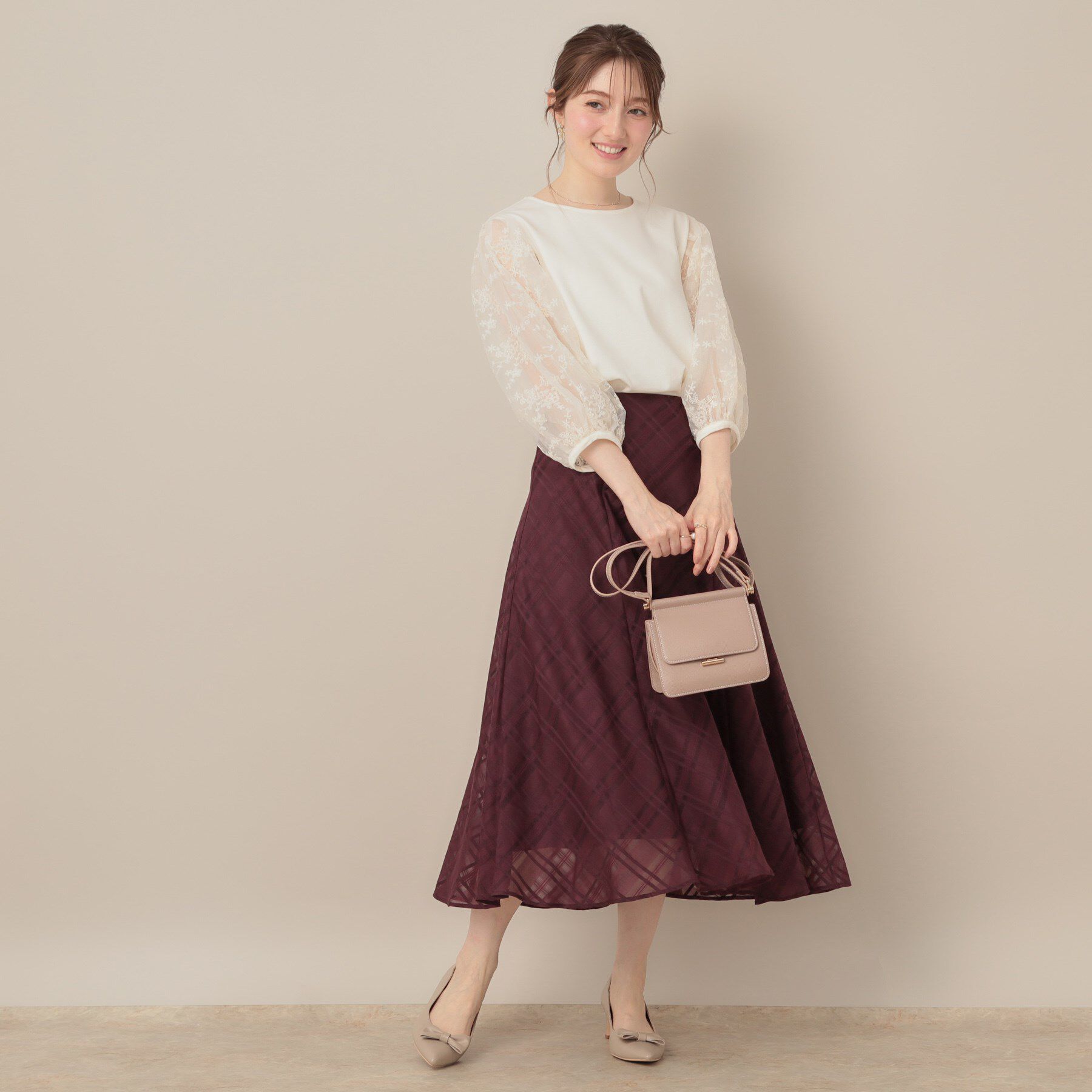 Couture broach「【接触冷感・UVカット・マシンウォッシャブル】袖レースドッキングカットソー」|Tシャツ・カットソー|