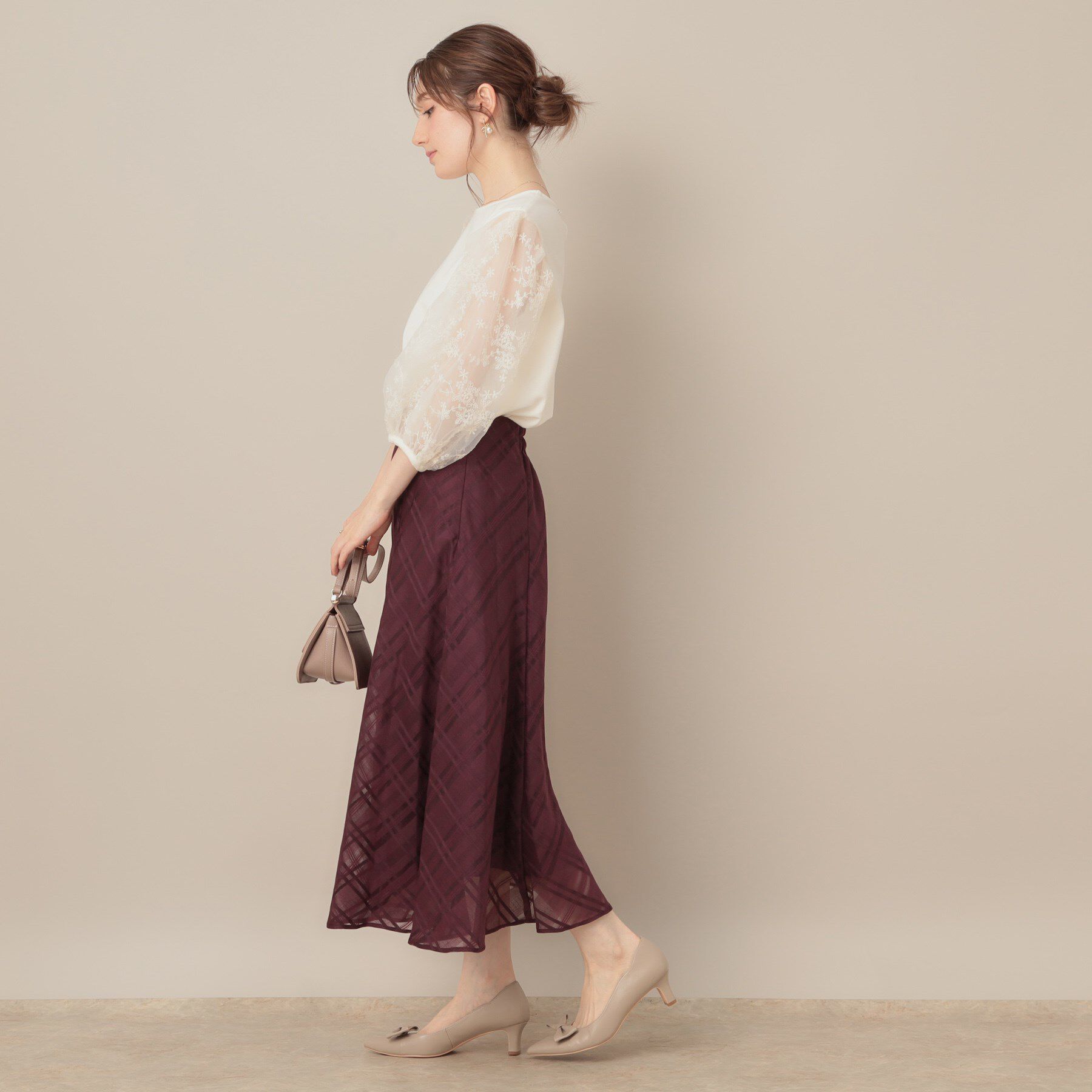 Couture broach「【接触冷感・UVカット・マシンウォッシャブル】袖レースドッキングカットソー」|Tシャツ・カットソー|