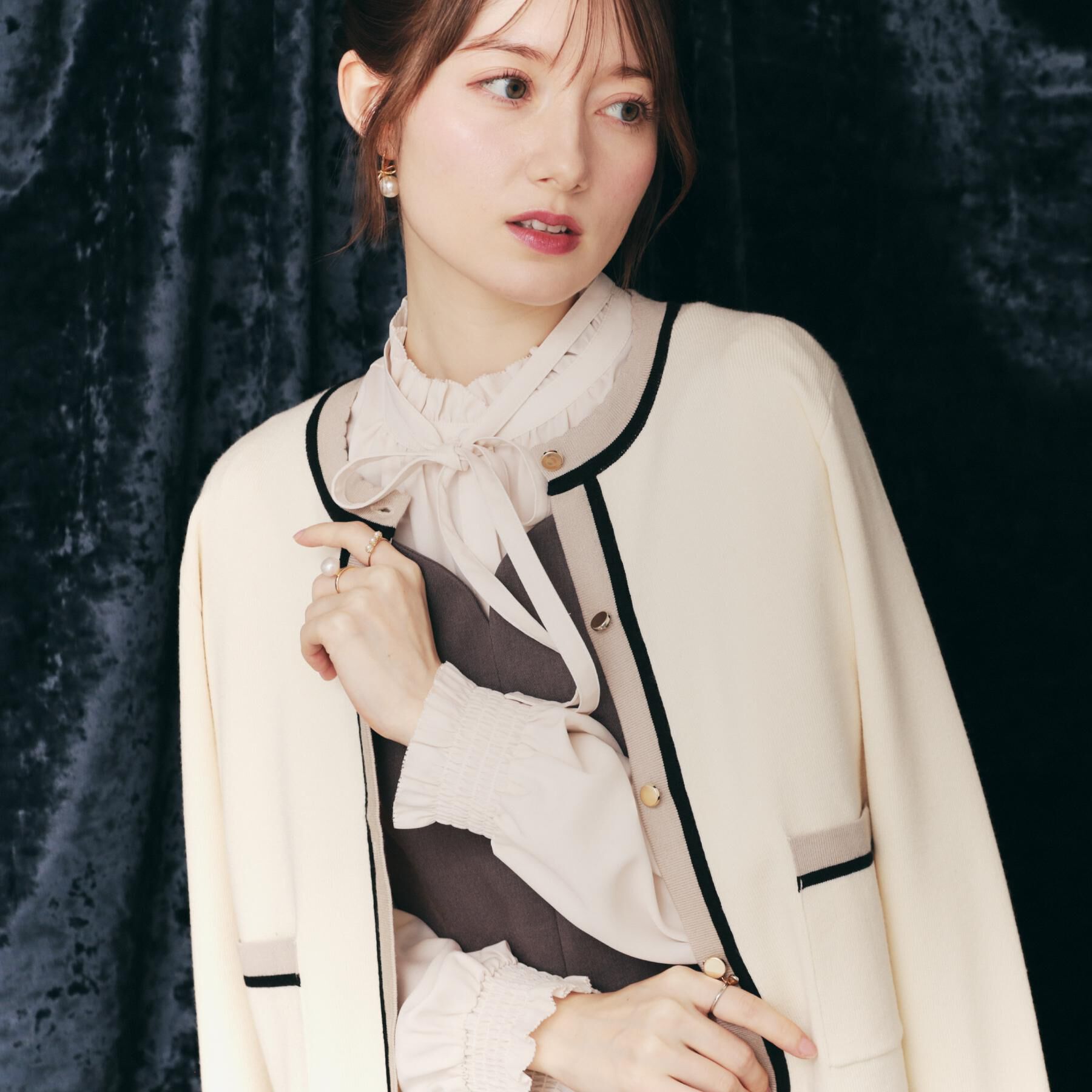 Couture broach「【高見え・通勤・大人可愛い】配色総針スカラカーディガン」|カーディガン|