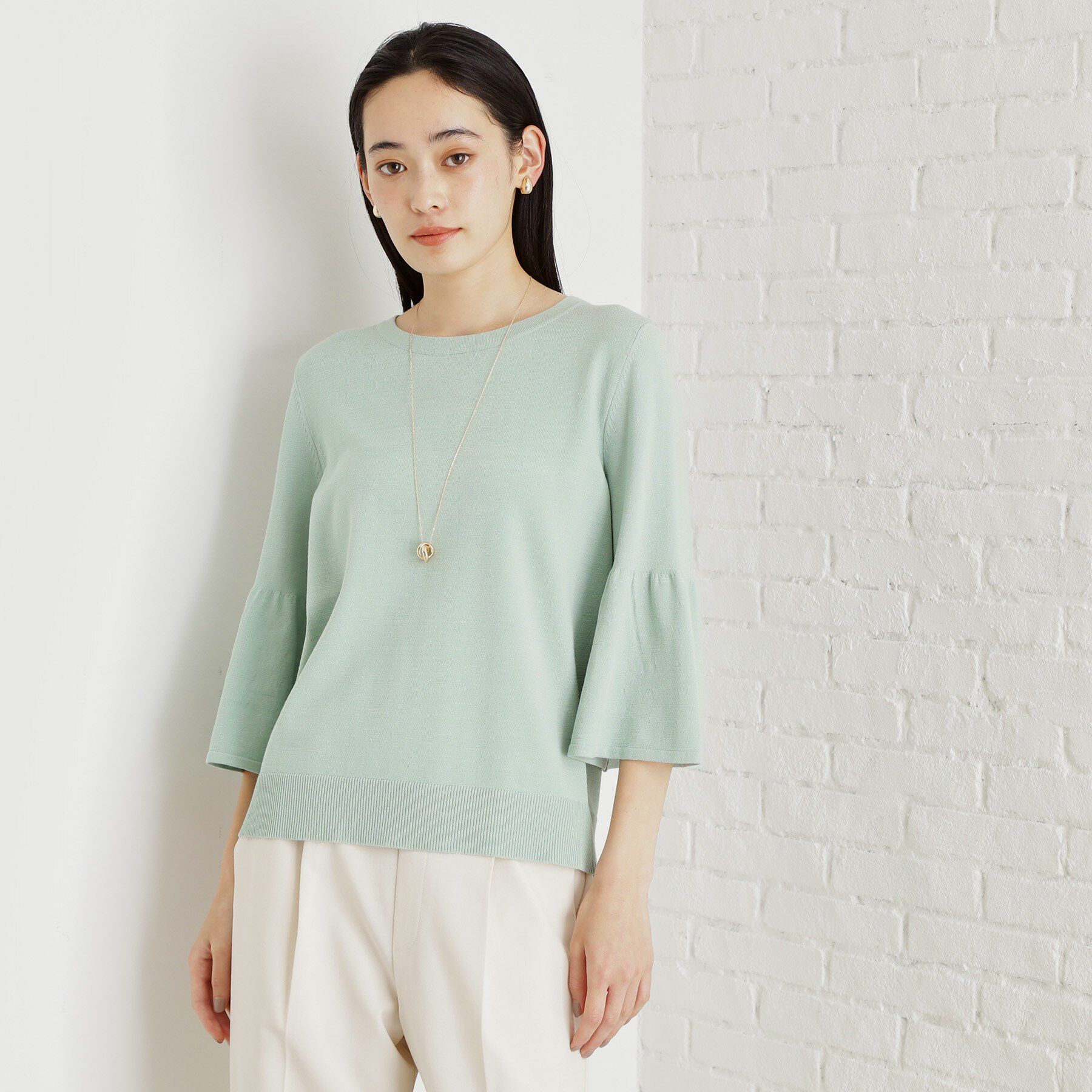 THE SHOP TK「【接触冷感/体型カバー】7分袖フレアニット/洗濯機OK/ＵＶケア」|ニット・セーター|