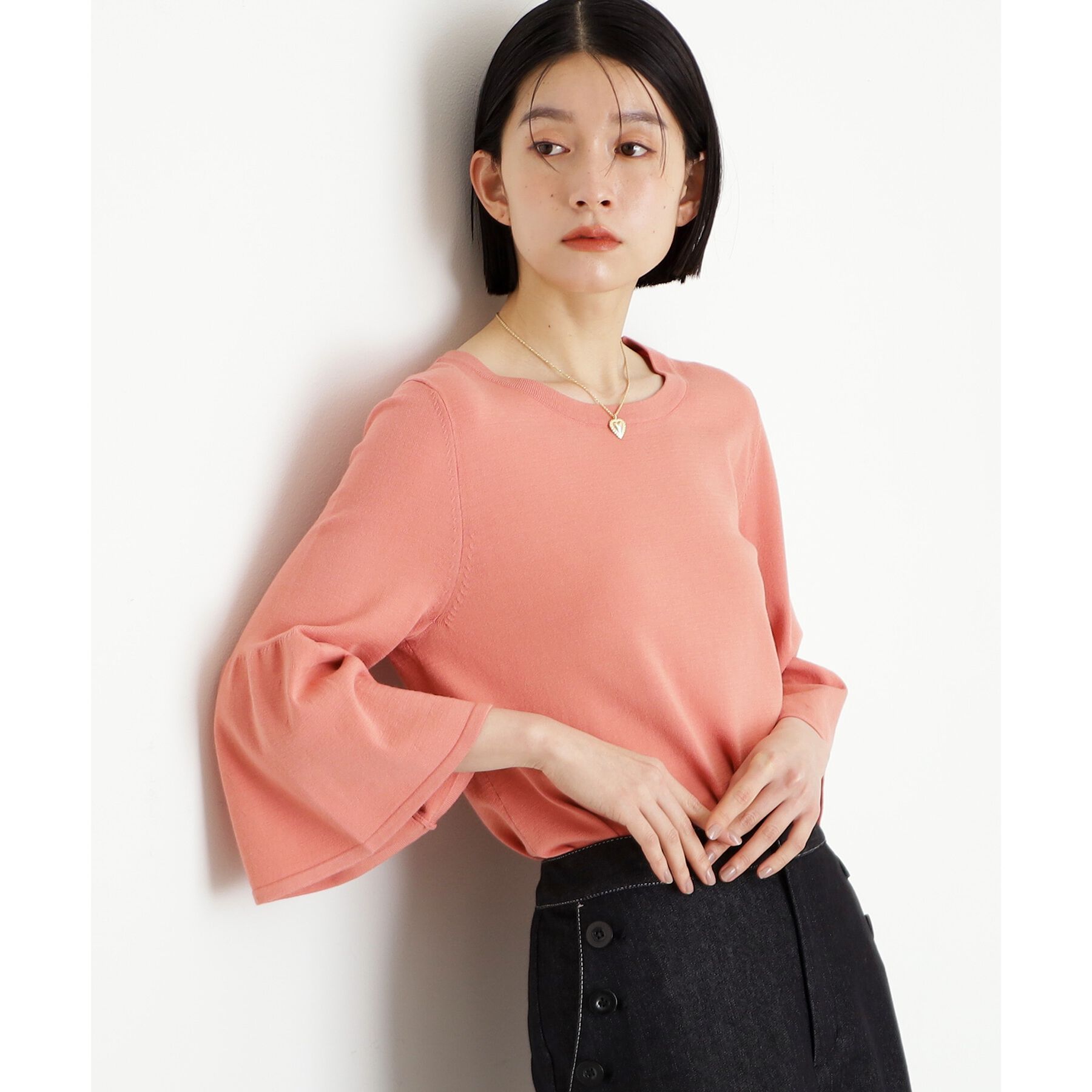 THE SHOP TK「【接触冷感/体型カバー】7分袖フレアニット/洗濯機OK/ＵＶケア」|ニット・セーター|