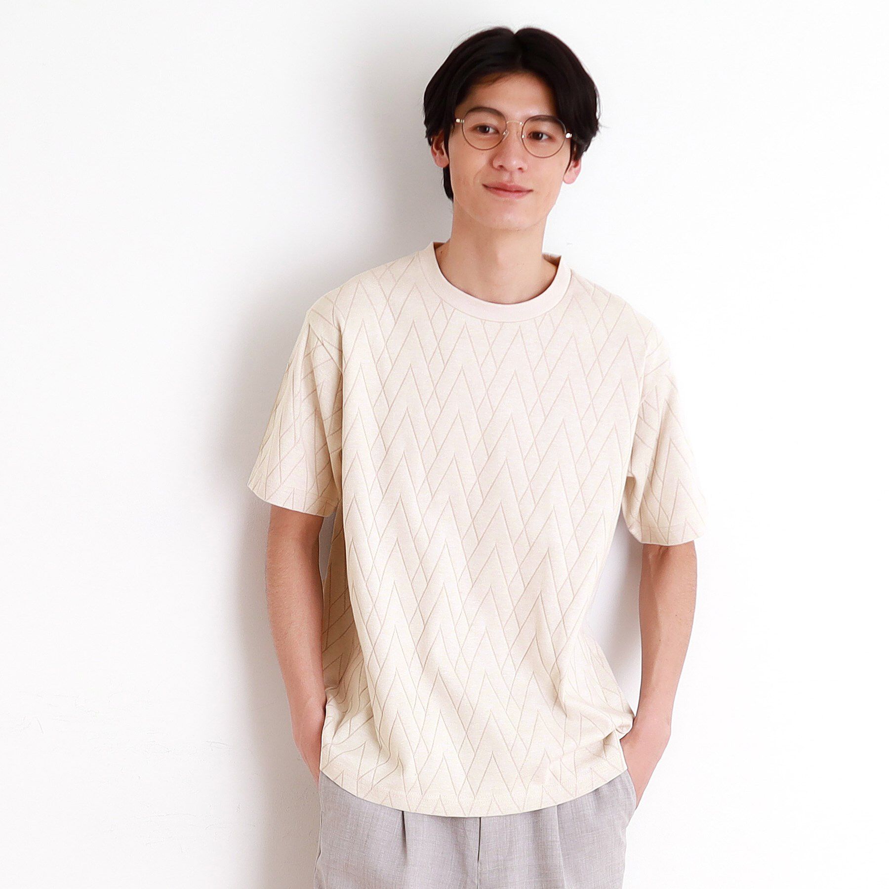 THE SHOP TK「ジオメトリックリンクス半袖Ｔシャツ」|Tシャツ・カットソー|ライトベージュ(05