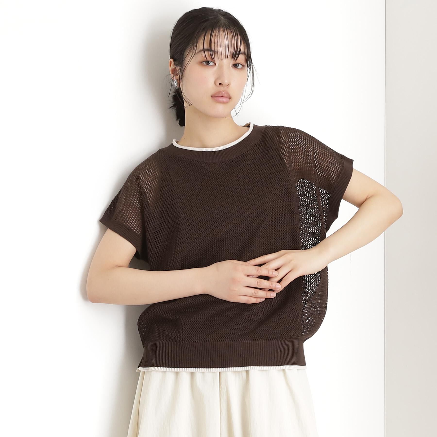 THE SHOP TK「フレンチスリーブメッシュニットタンクセット【洗える】」|その他|ブラウン(044)