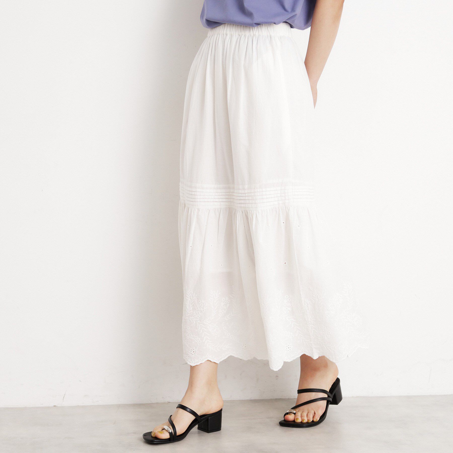 THE SHOP TK「スカラップ刺繍スカート【洗濯機OK】」|スカート|オフホワイト(003