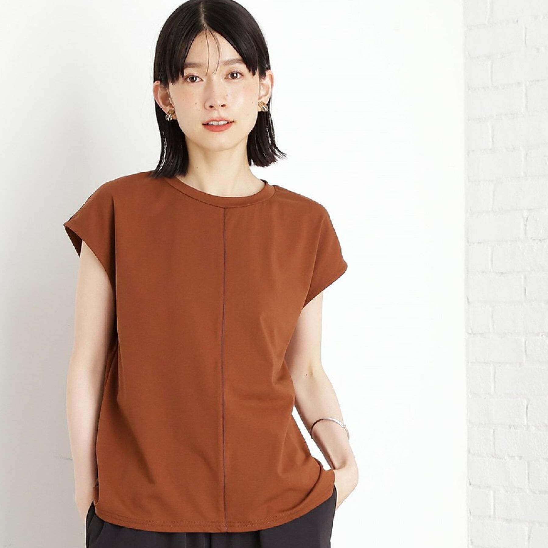 THE SHOP TK「合皮パイピングフレンチTシャツ【洗える】」|Tシャツ・カットソー|モカブラウン(042