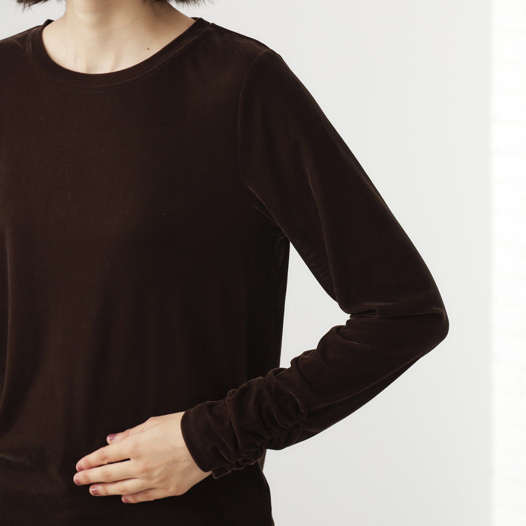 THE SHOP TK「【程よいシアー感】ベロア袖クシュプルオーバー」|Tシャツ・カットソー|