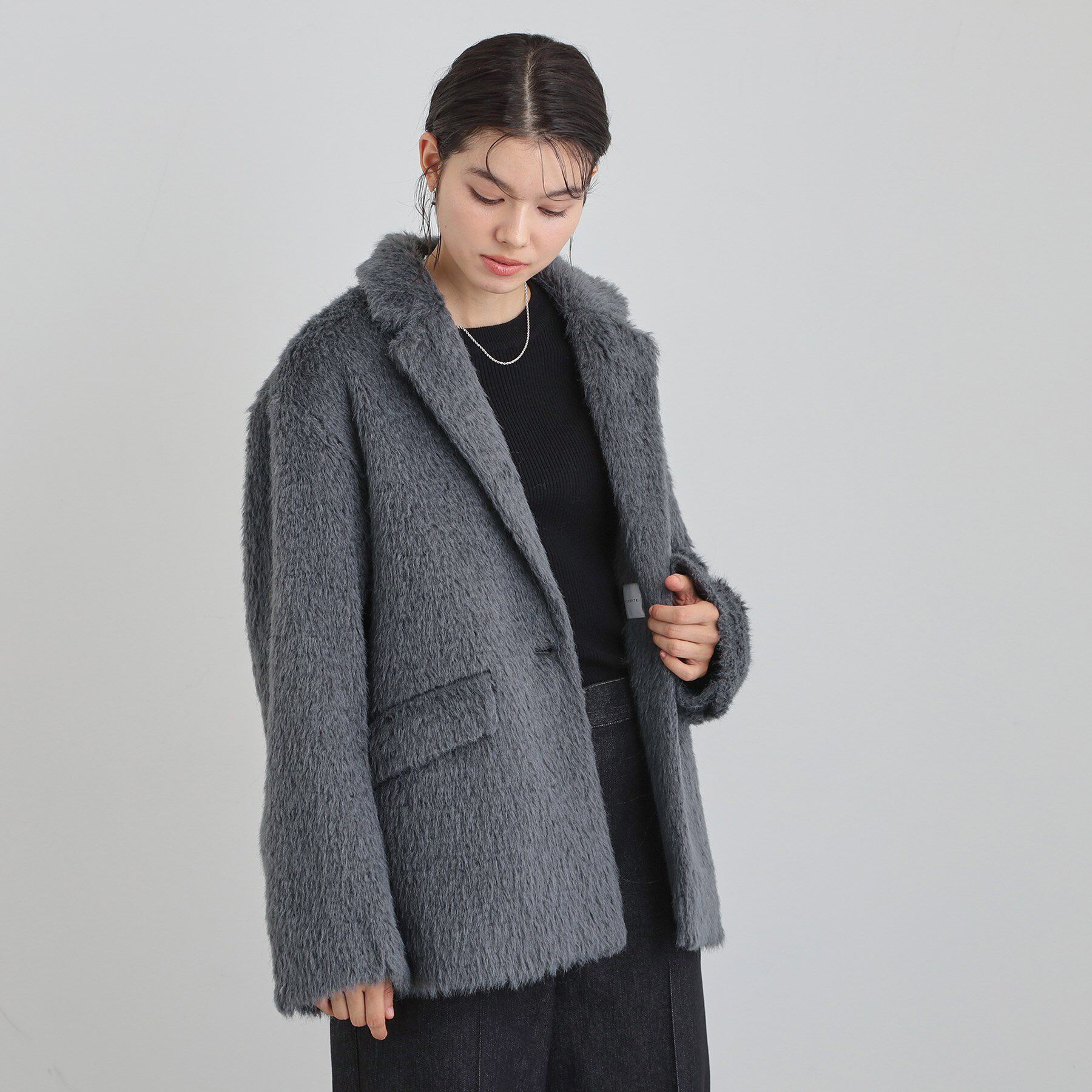 THE SHOP TK「纏うだけで大人上品 シャギーチェスターハーフコート」|チェスターコート|