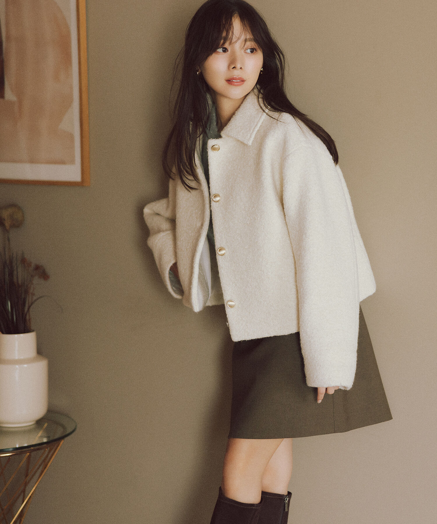  「ステンカラーショートブルゾン」|ブルゾン・スタジャン|オフホワイト1