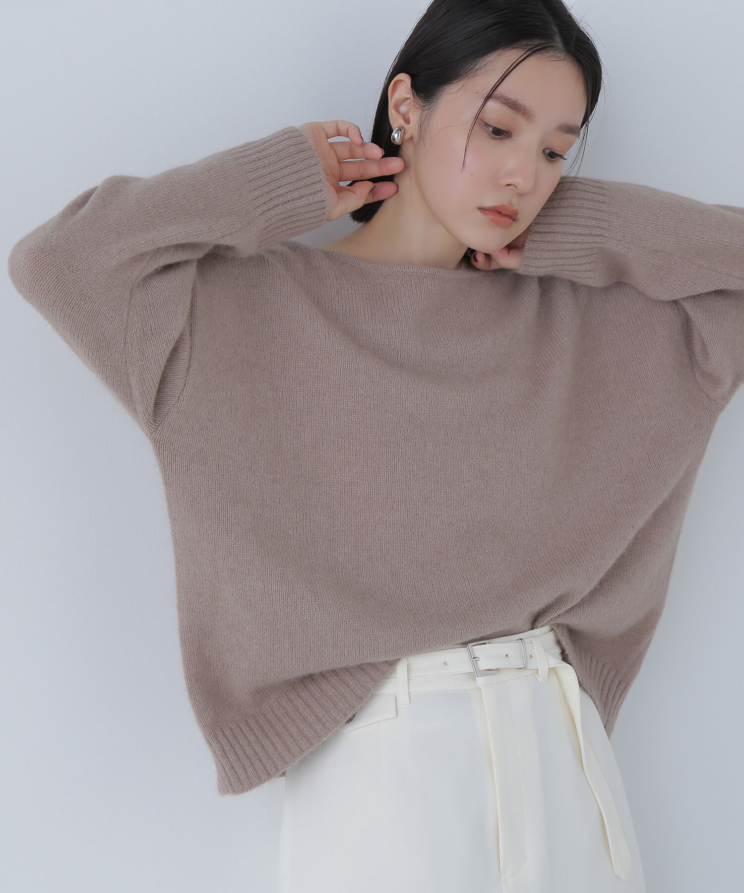  「フォックス混オーバーニット」|ニット・セーター|ベージュ