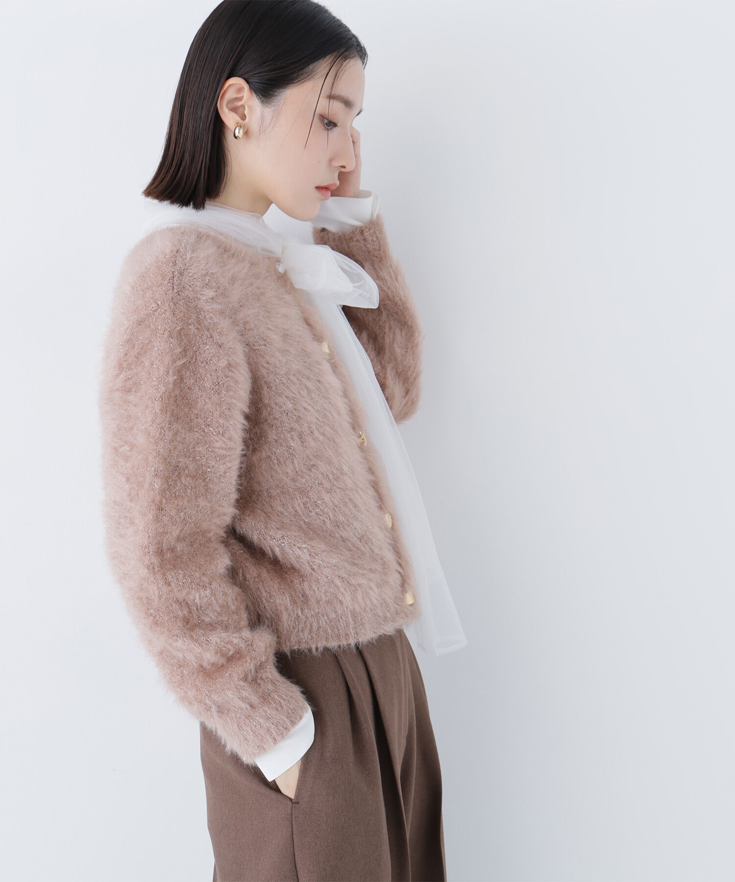  「デザインボタンラメシャギーカーディガン」|ニット・セーター|