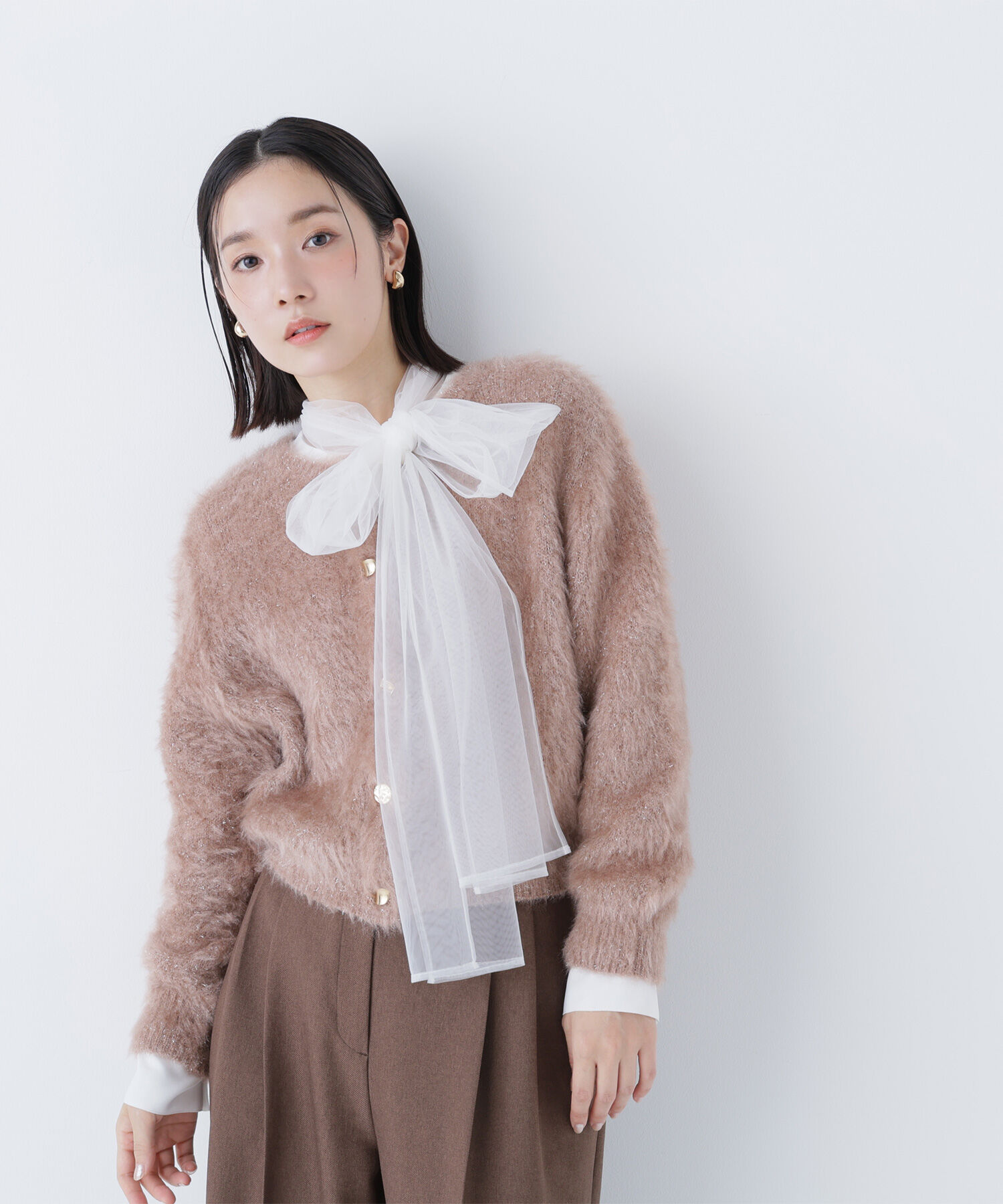  「デザインボタンラメシャギーカーディガン」|ニット・セーター|