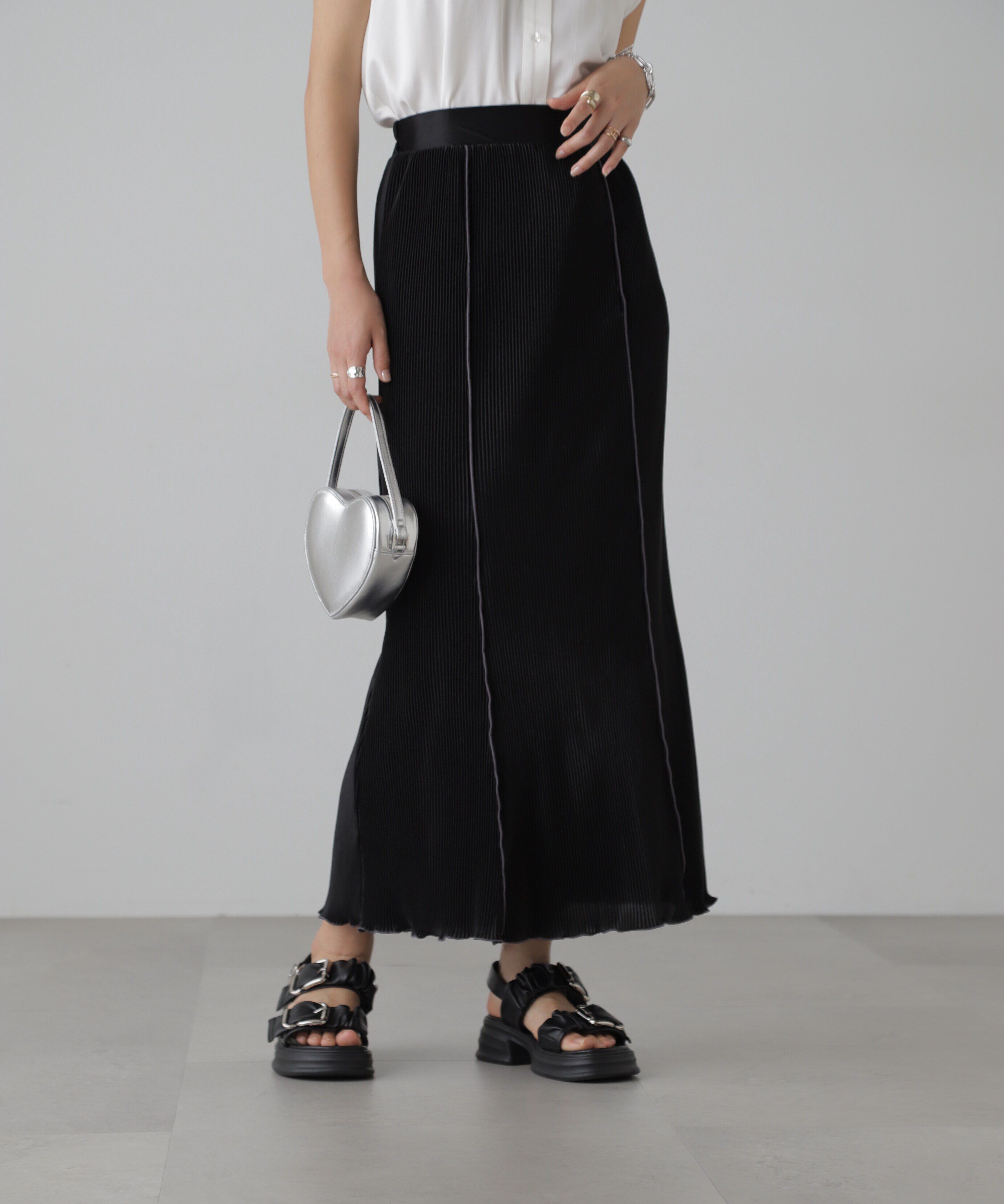  「配色メローカットソープリーツスカート」|スカート|