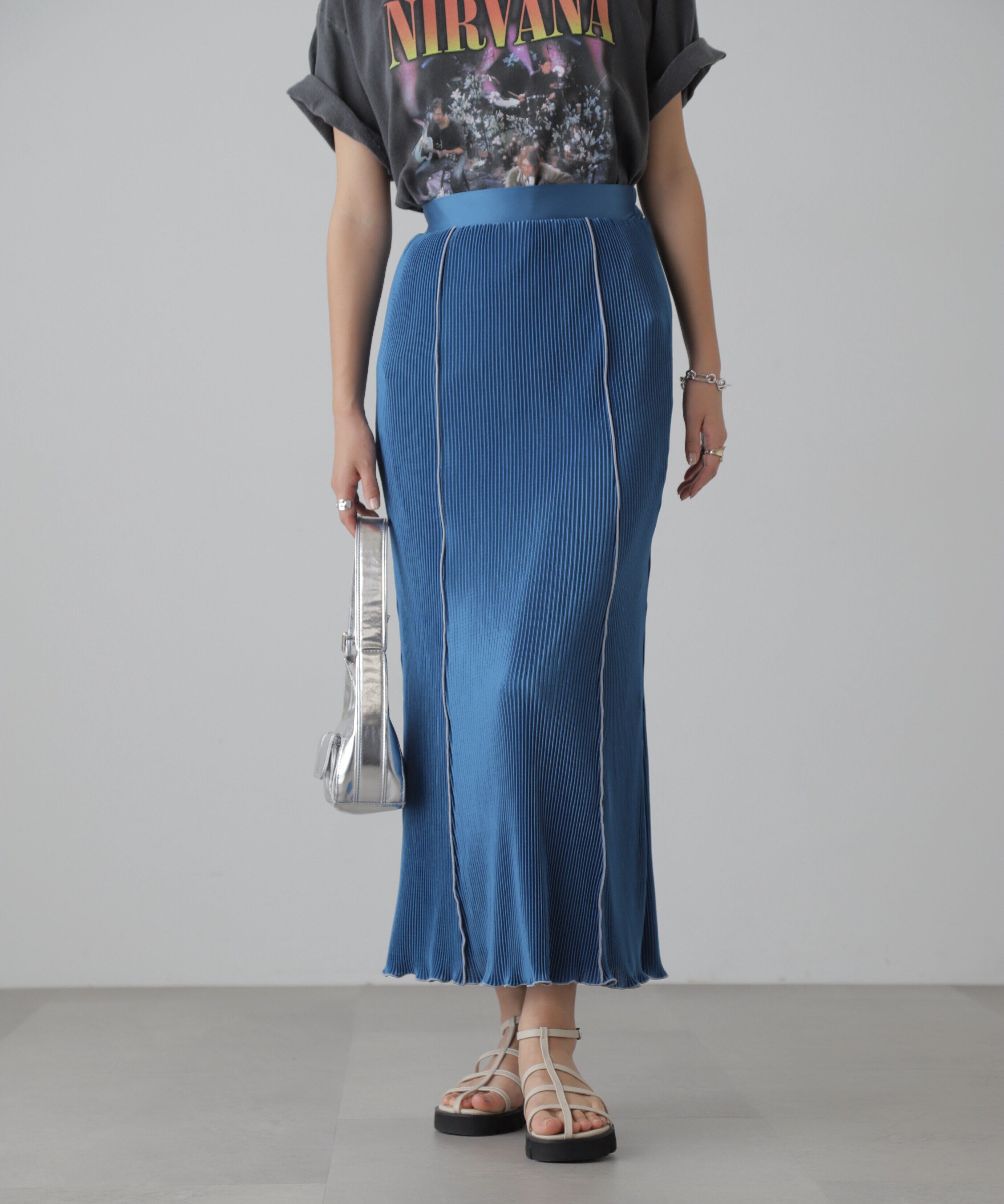  「配色メローカットソープリーツスカート」|スカート|