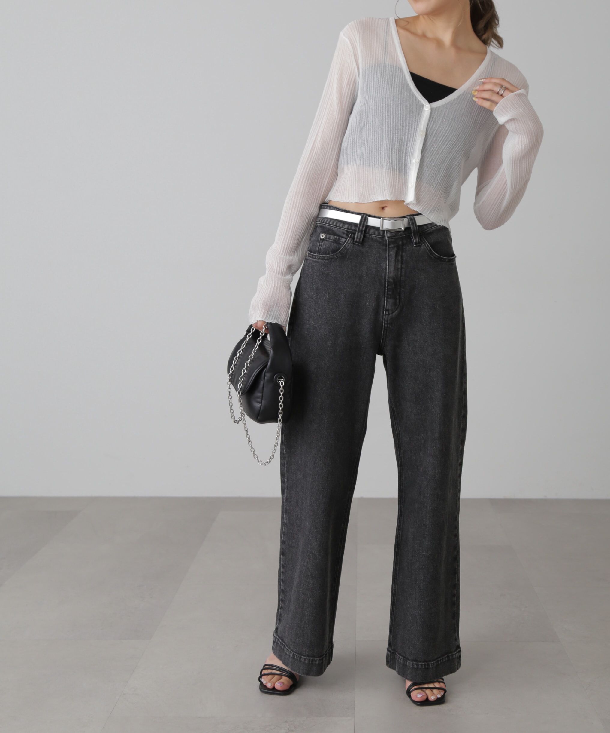  「シアーVネックコンパクトニットカーディガン」|ニット・セーター|