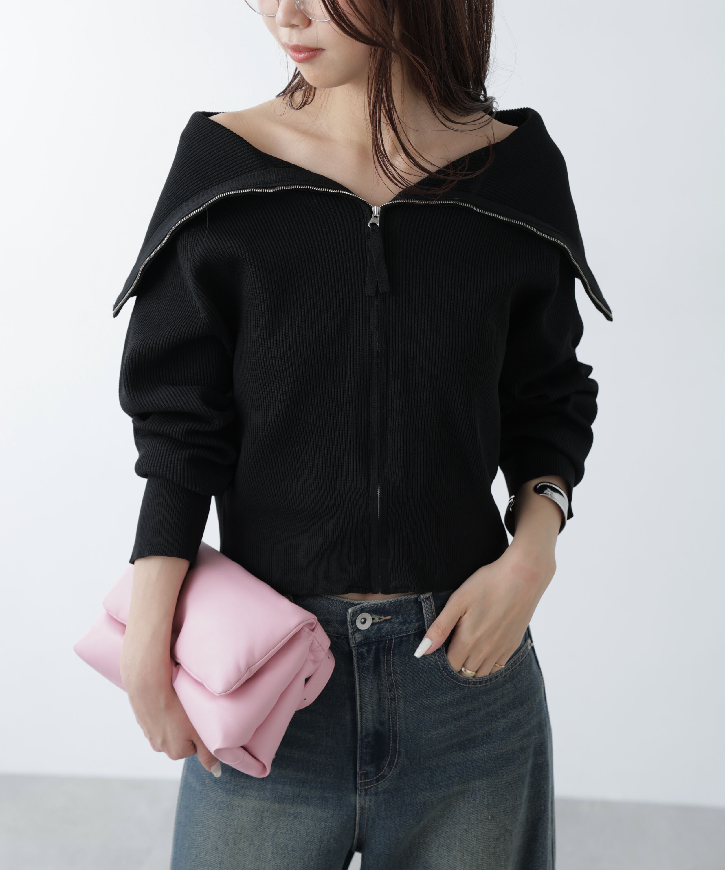  「セーラージップカーディガン」|ニット・セーター|ブラック