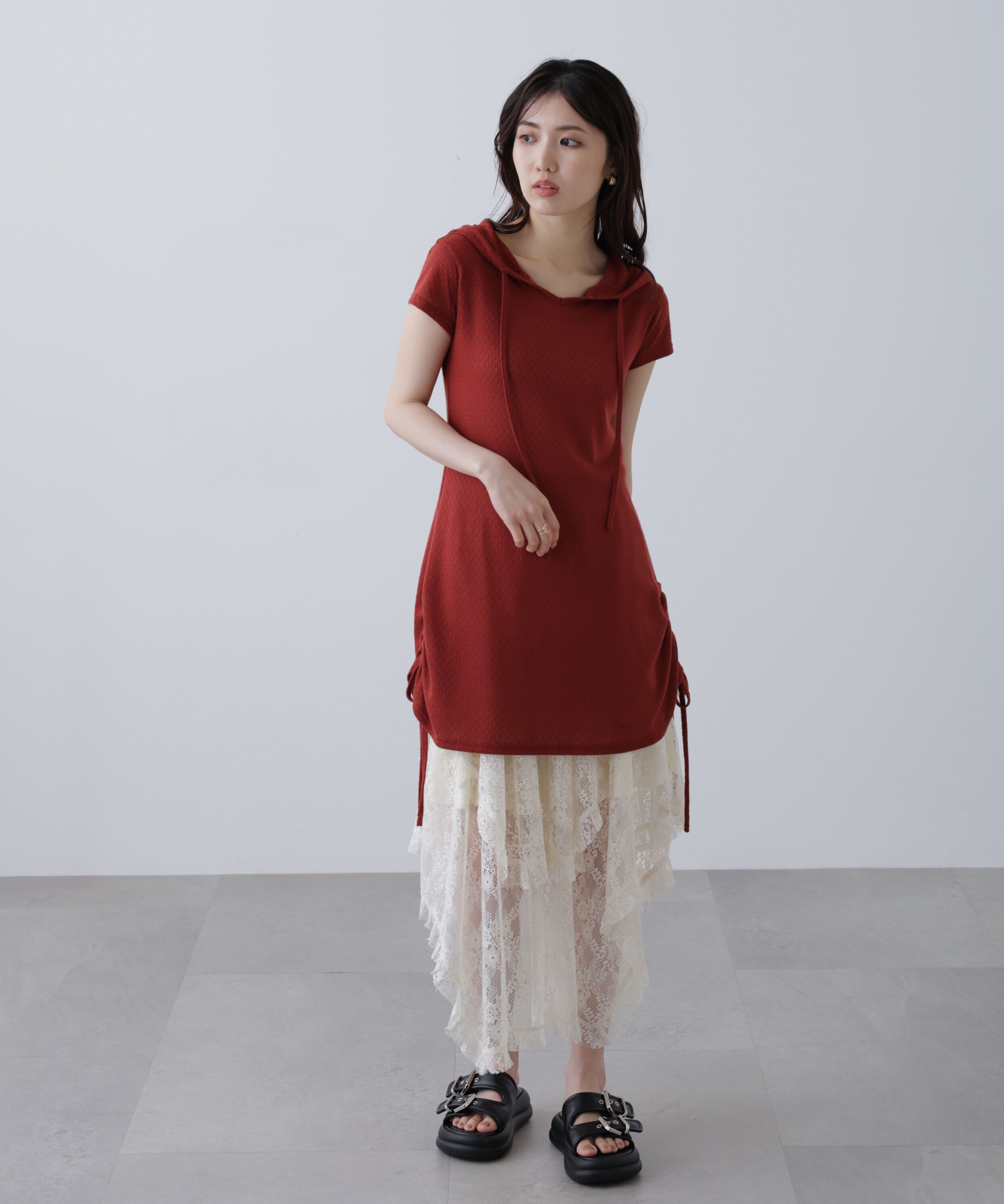  「サイドシャーリングフーディーミニワンピース」|ワンピース|