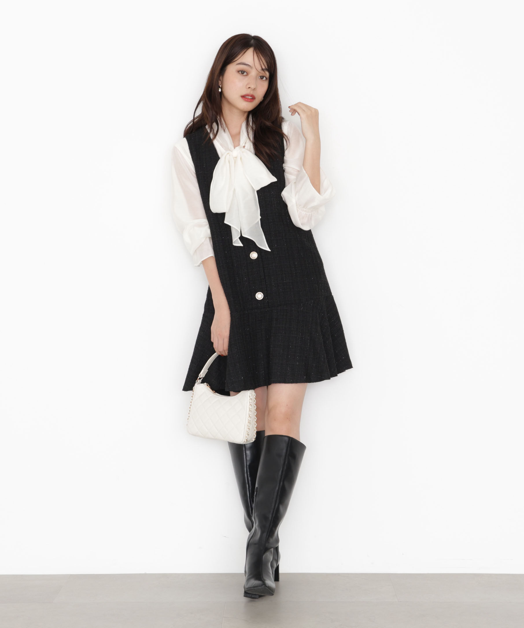 PROPORTION BODY DRESSING「ラメ釦ツイードミニジャンスカ 25AW」|ワンピース|