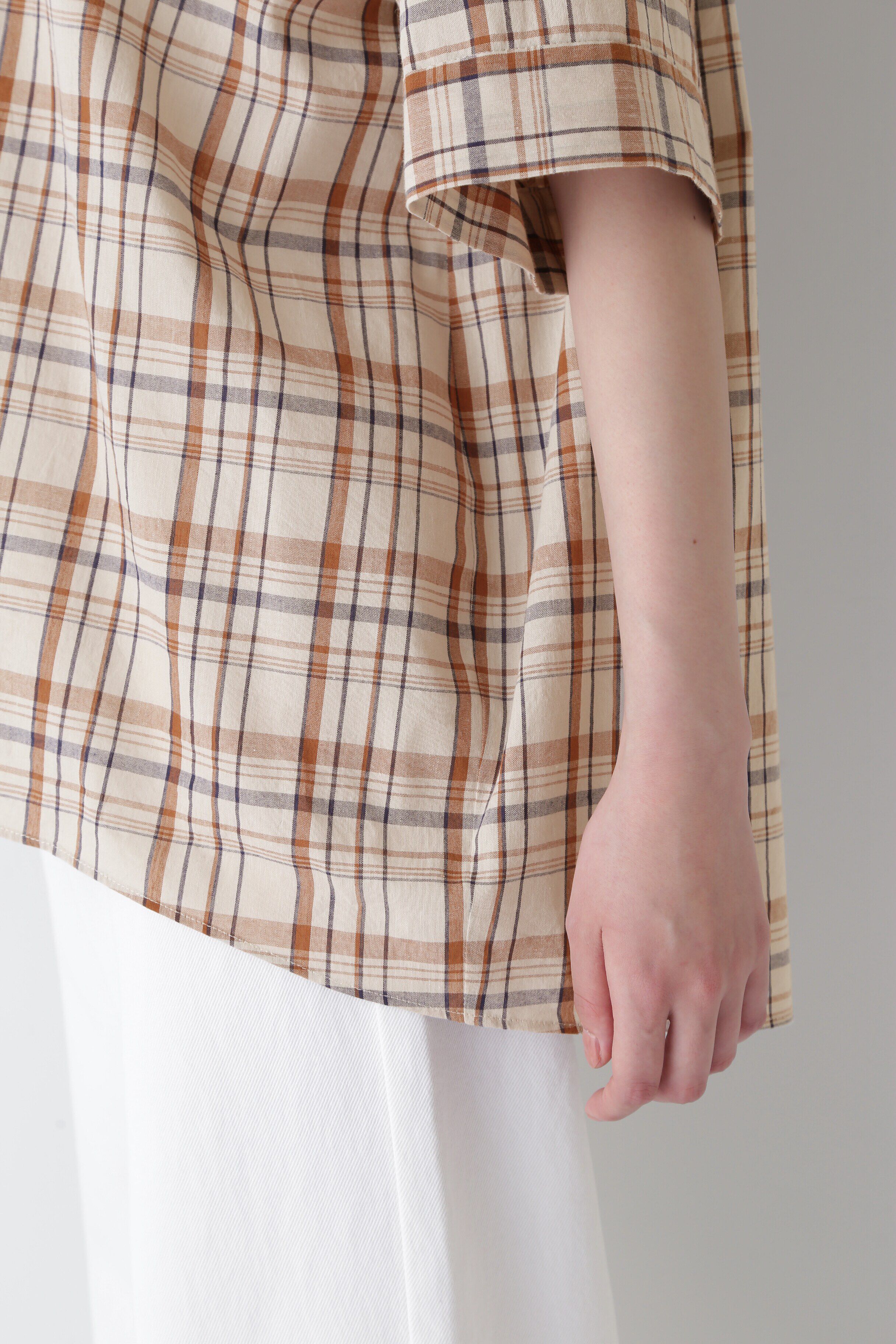  「◆綿麻半袖チェックシャツ」|シャツ・ブラウス|