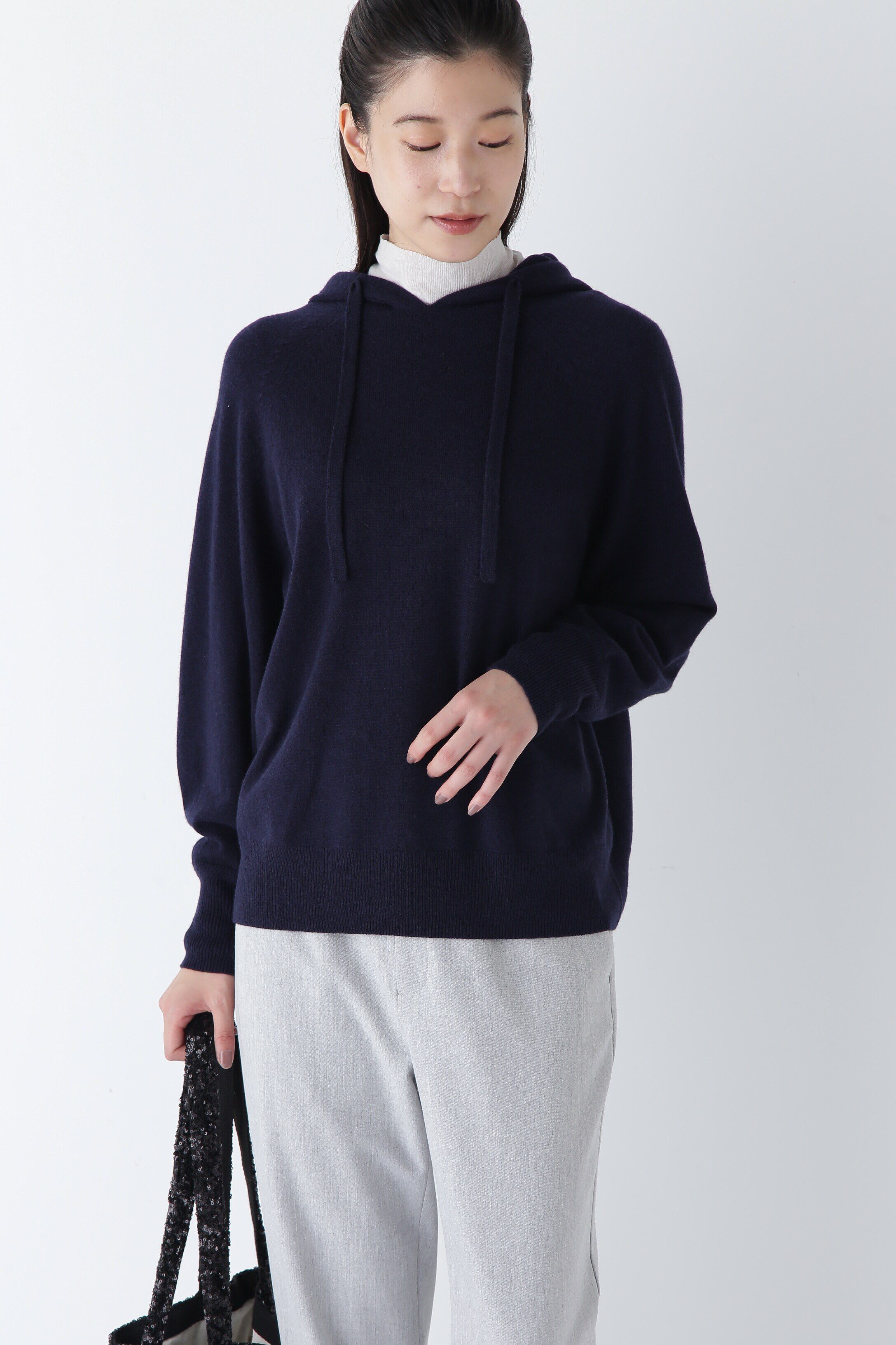  「◆ウールカシミヤフーディニット」|ニット・セーター|ネイビー