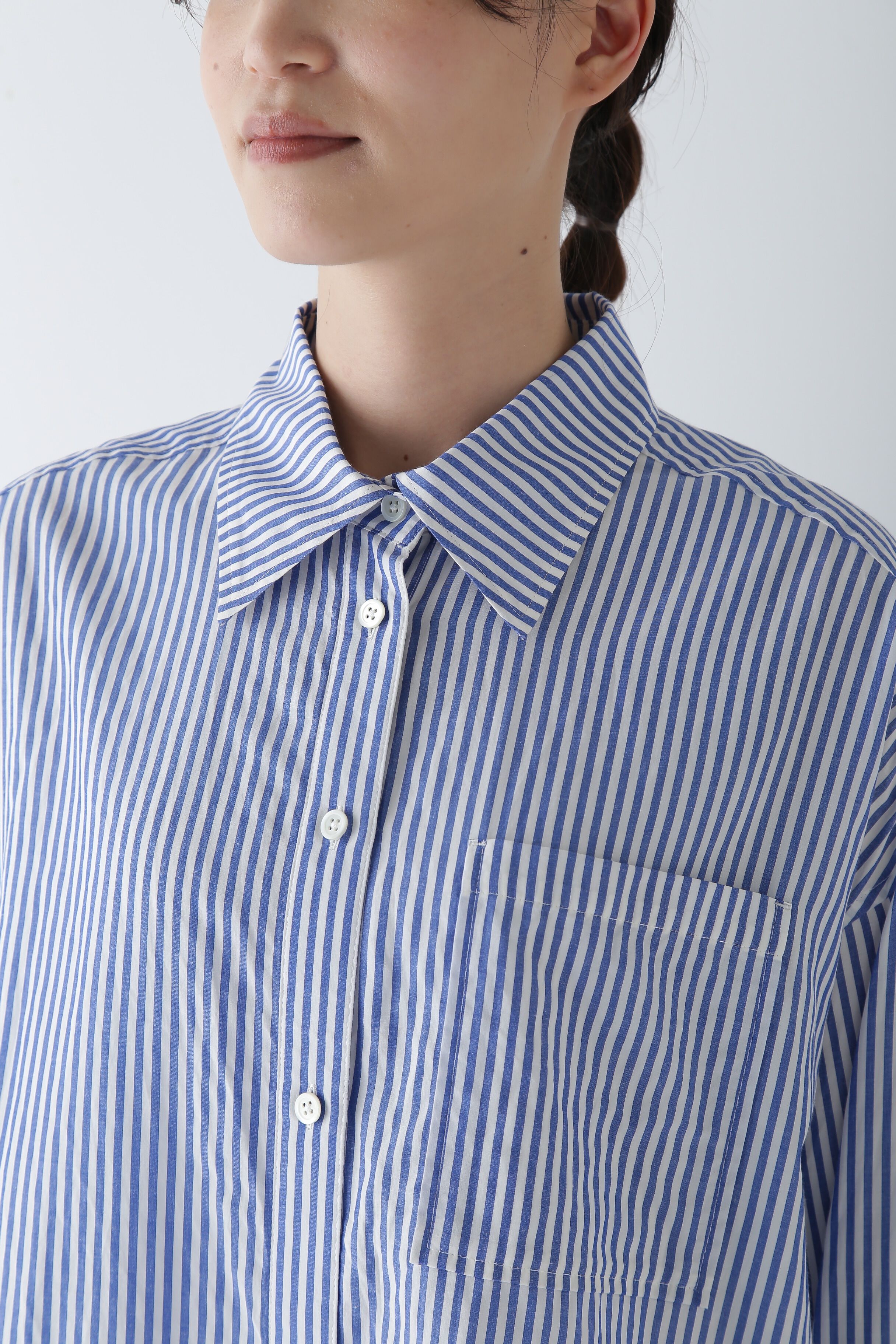  「◆オーガニックコットン混ストライプオーバーシャツ」|シャツ・ブラウス|