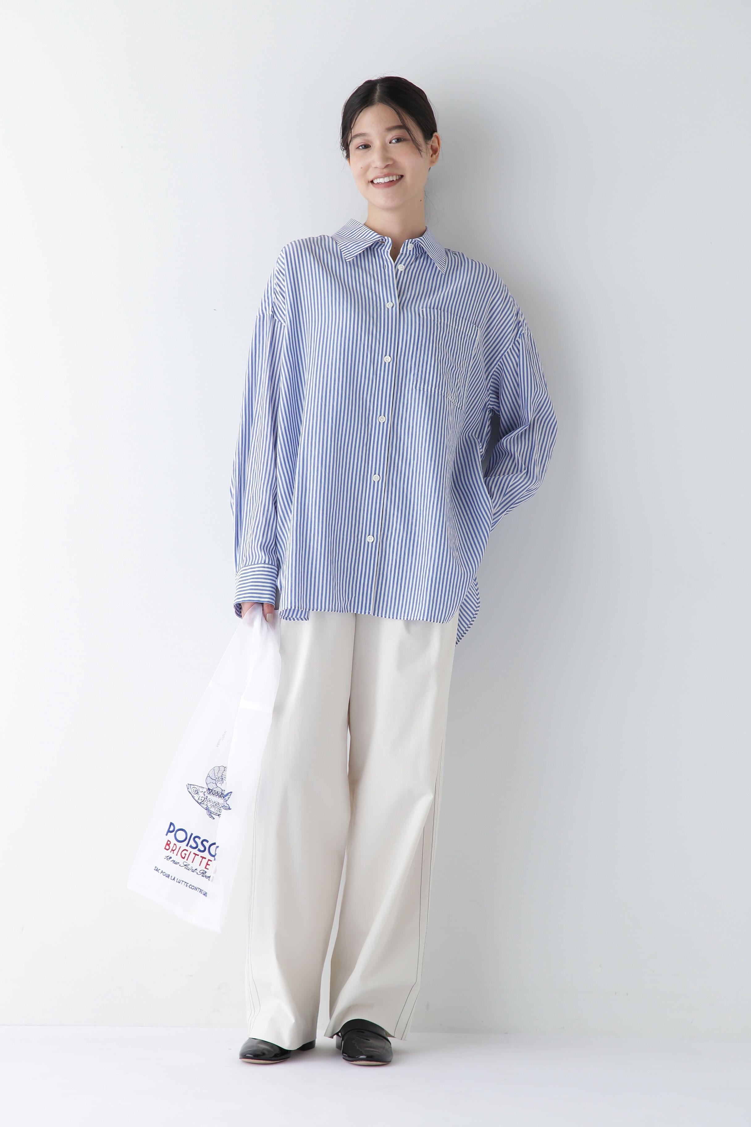  「◆オーガニックコットン混ストライプオーバーシャツ」|シャツ・ブラウス|