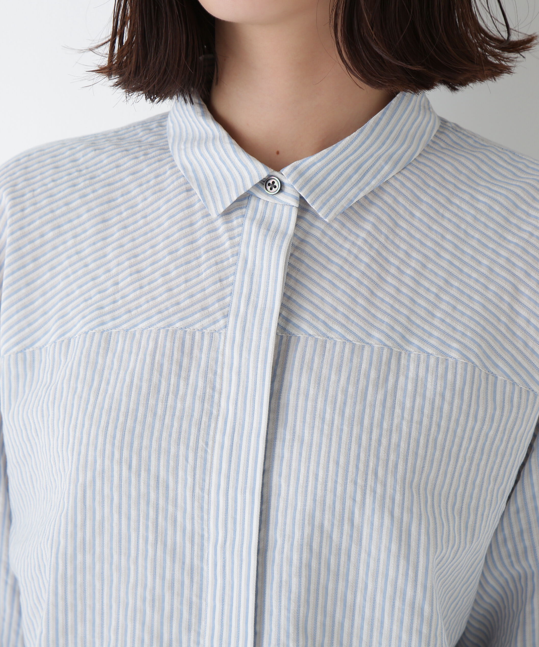  「◆パナマサッカーストライプシャツブラウス」|シャツ・ブラウス|