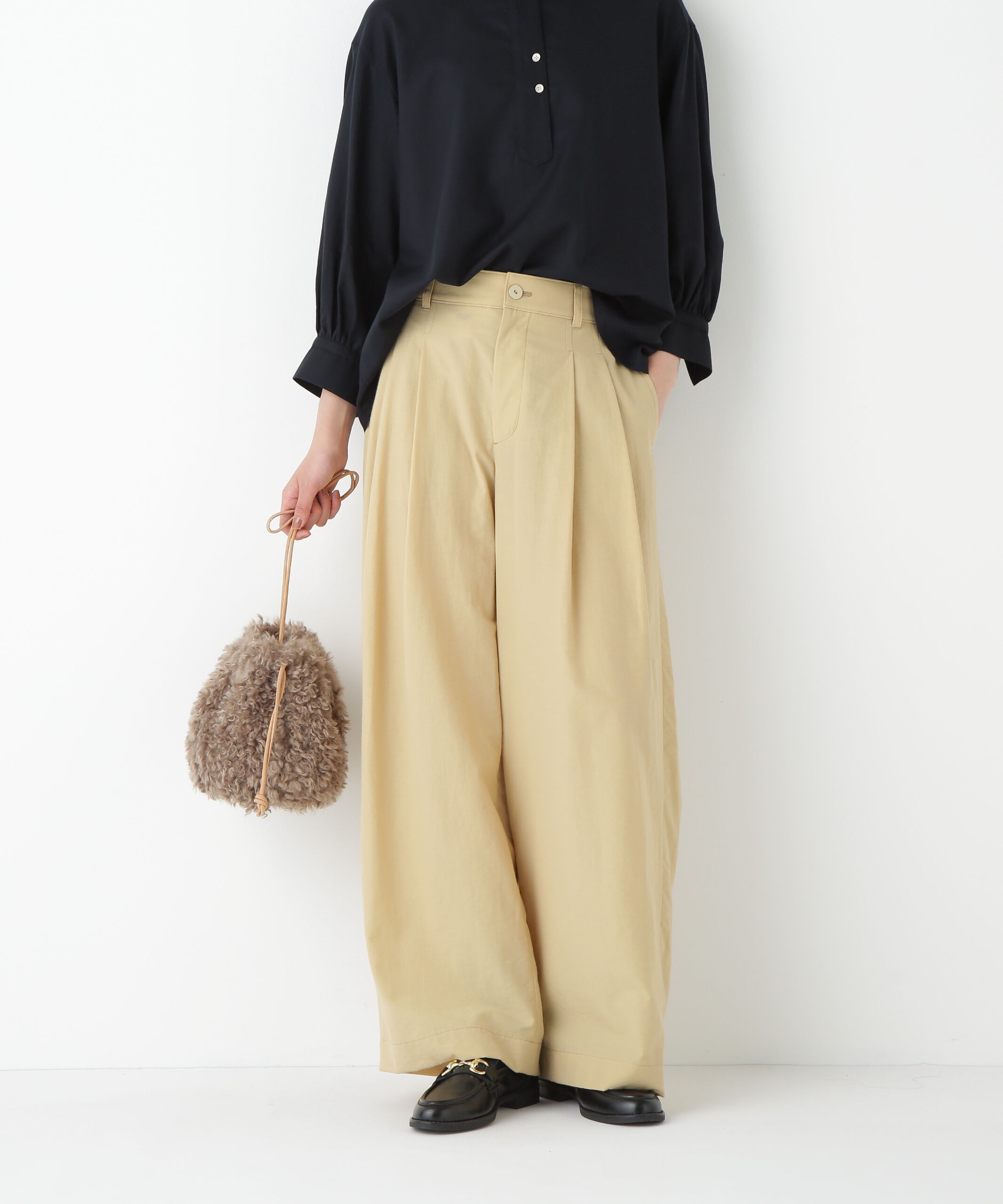  「◆綿ナイロンタッサータックワイドパンツ」|その他|ベージュ