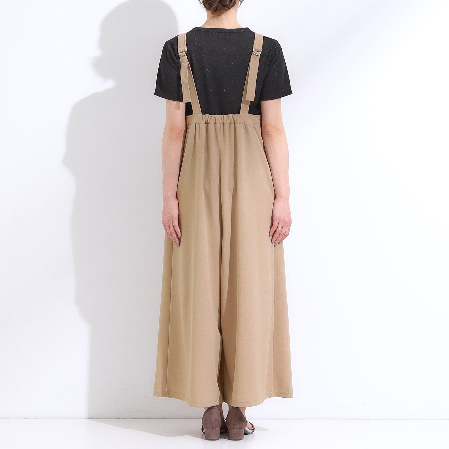 SHOO･LA･RUE「【洗える/S-LL】裏がサラサラ やわらか ギャザーサロペット」|オールインワン|